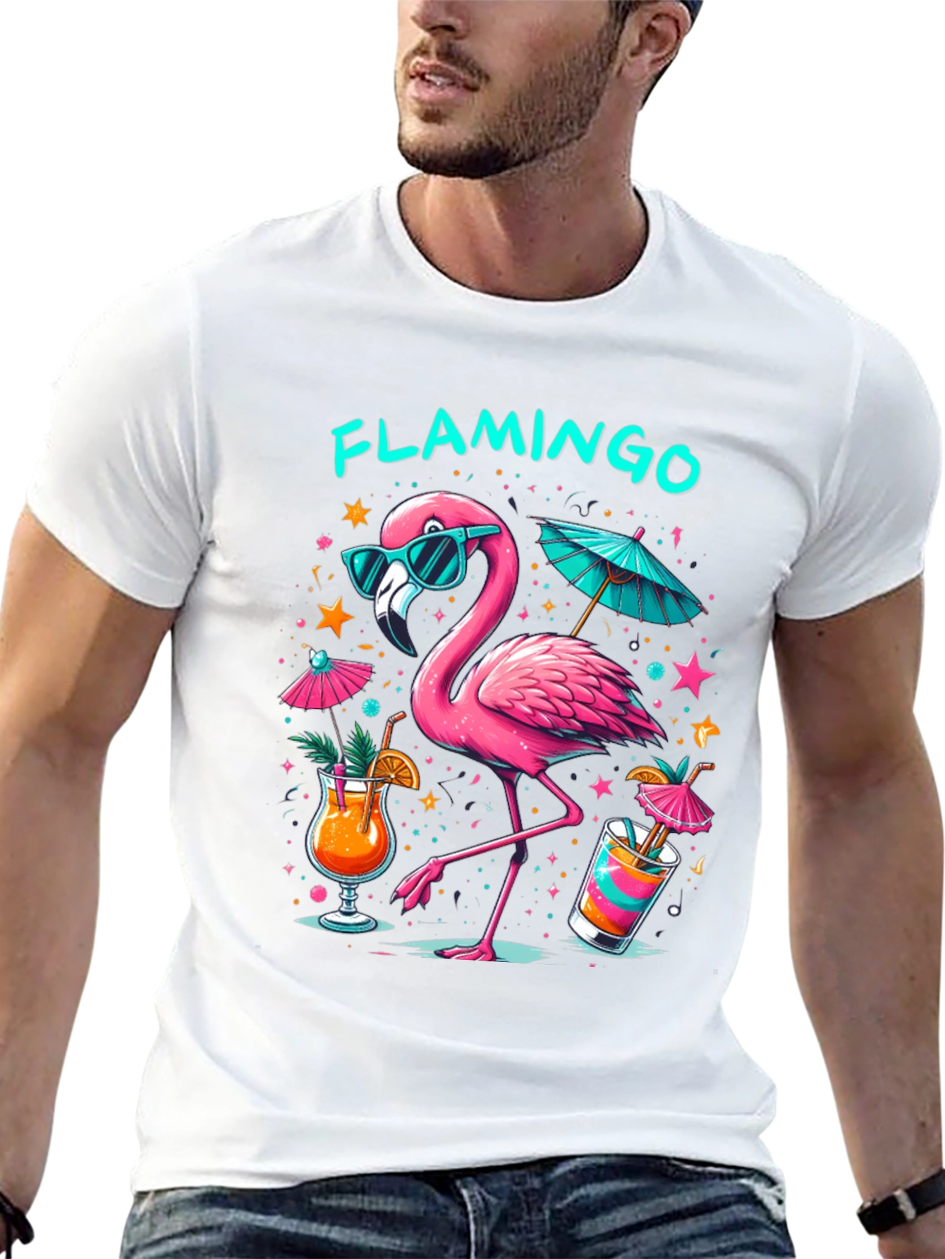 Tropical Flamingo Black T-Shirt