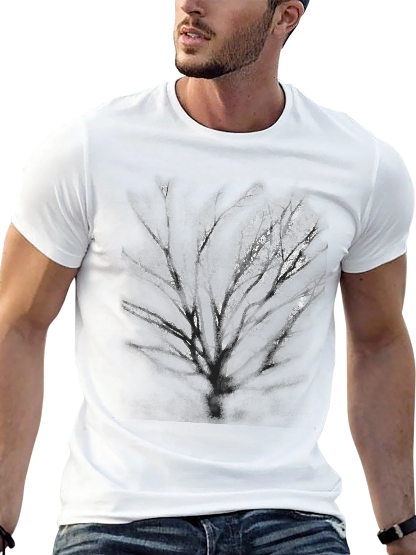 Black T-Shirt with Tree Graphic Print