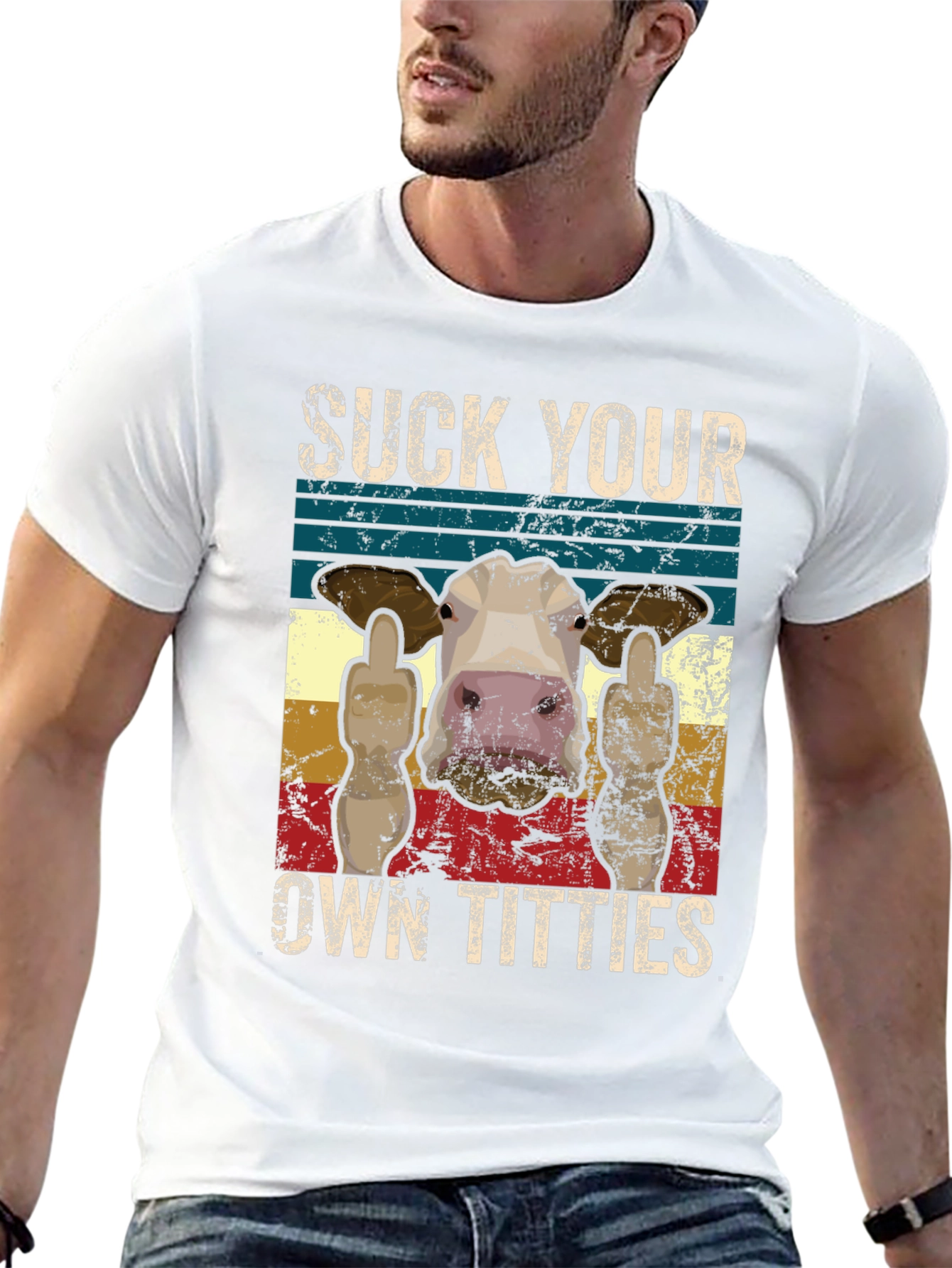 Suck Your Own Titties Funny Cow Graphic T-Shirt