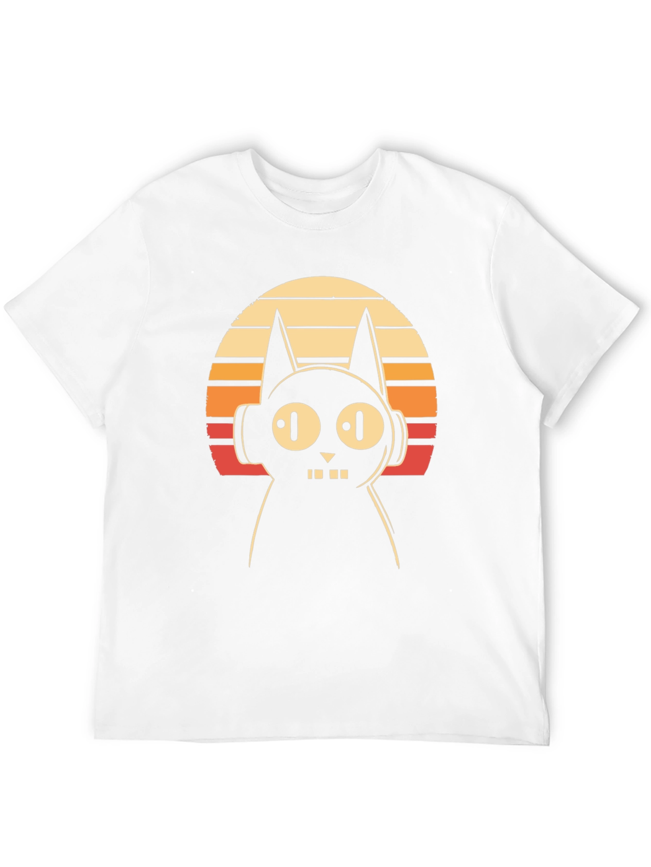 Retro Cat DJ Graphic Tee - Black Cotton T-Shirt