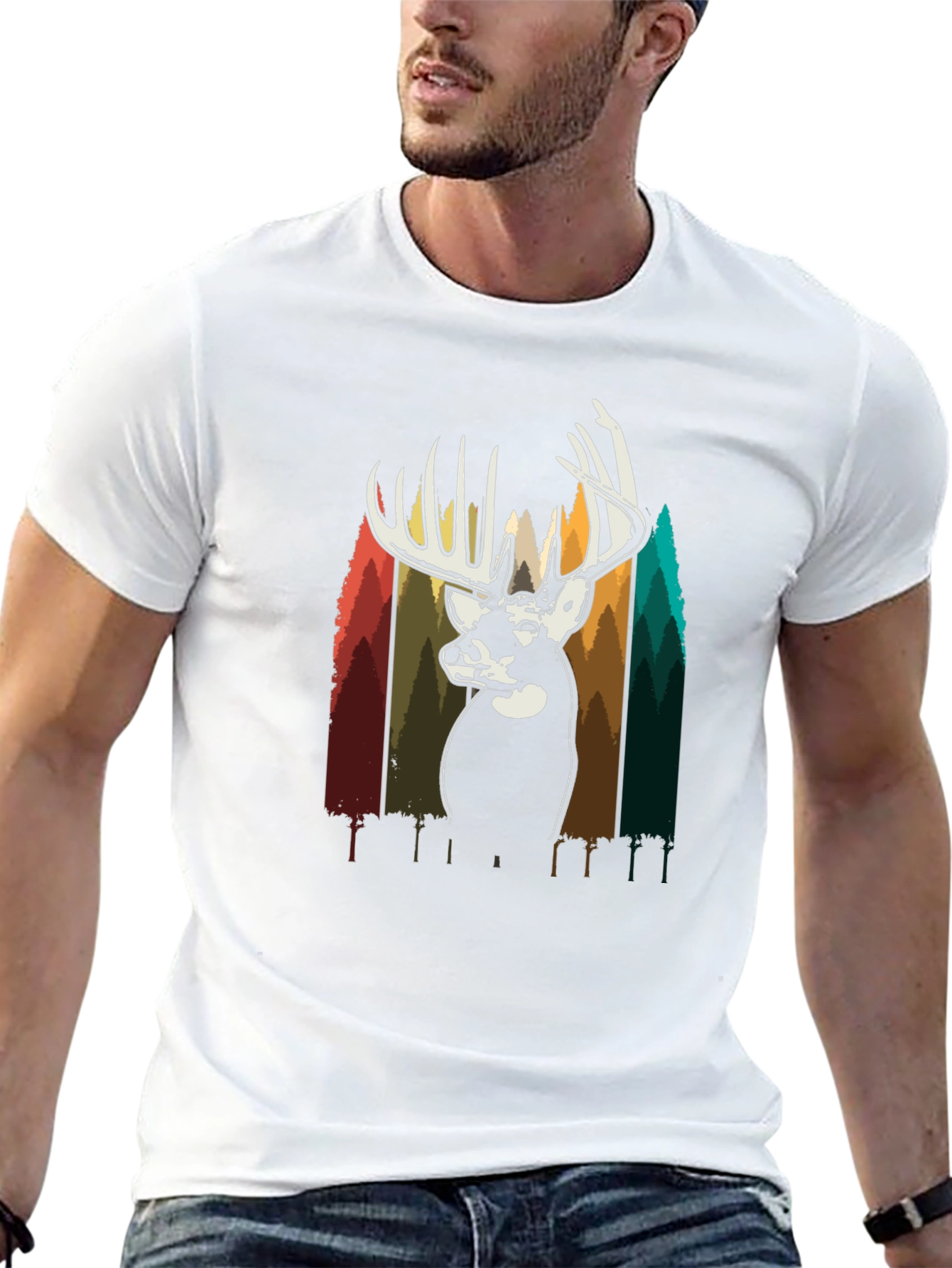 Deer Silhouette Graphic Tee - Black Cotton Blend