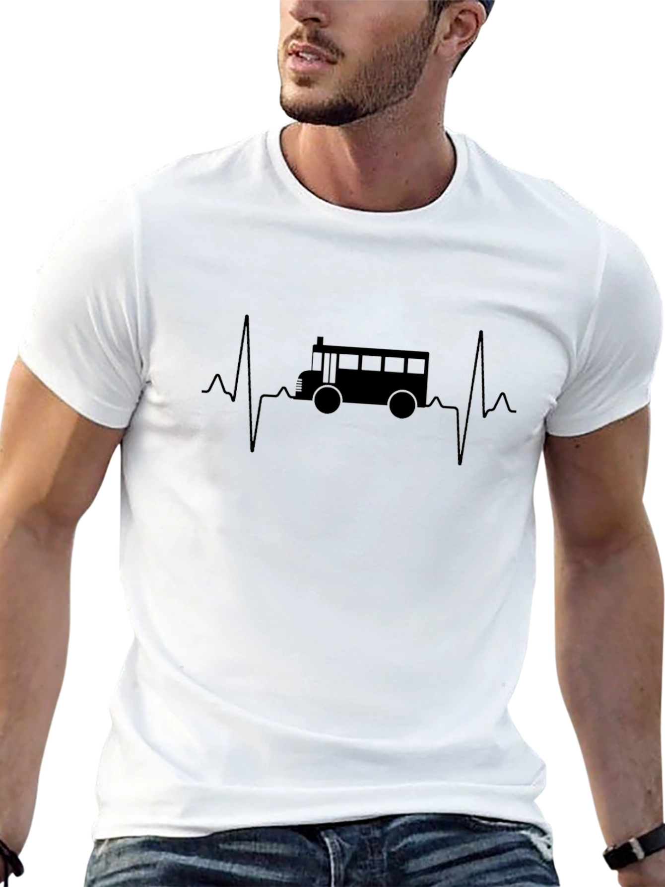 School Bus Heartbeat Graphic T-Shirt