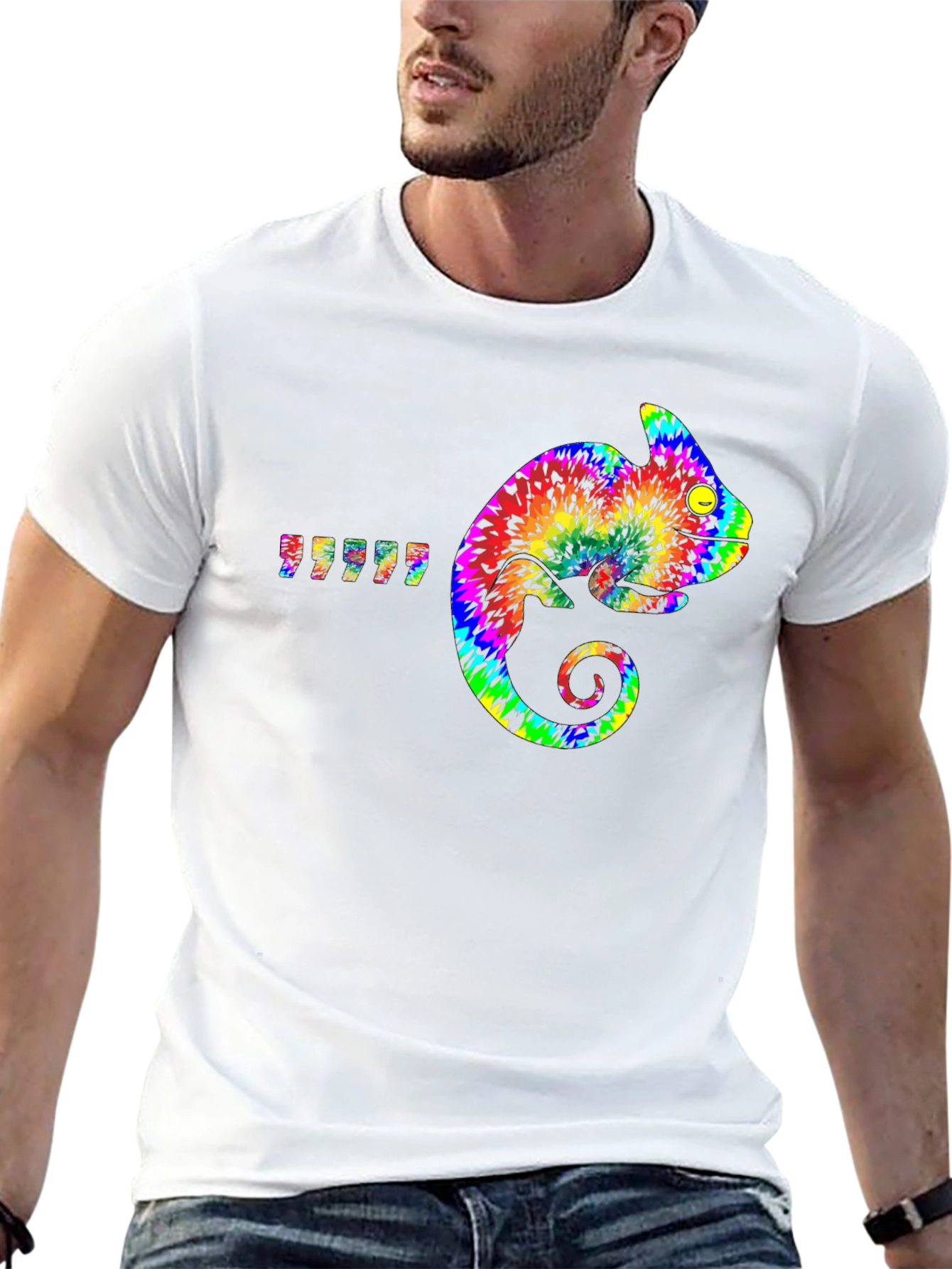 Rainbow Chameleon Graphic Tee - Mens Black T-Shirt