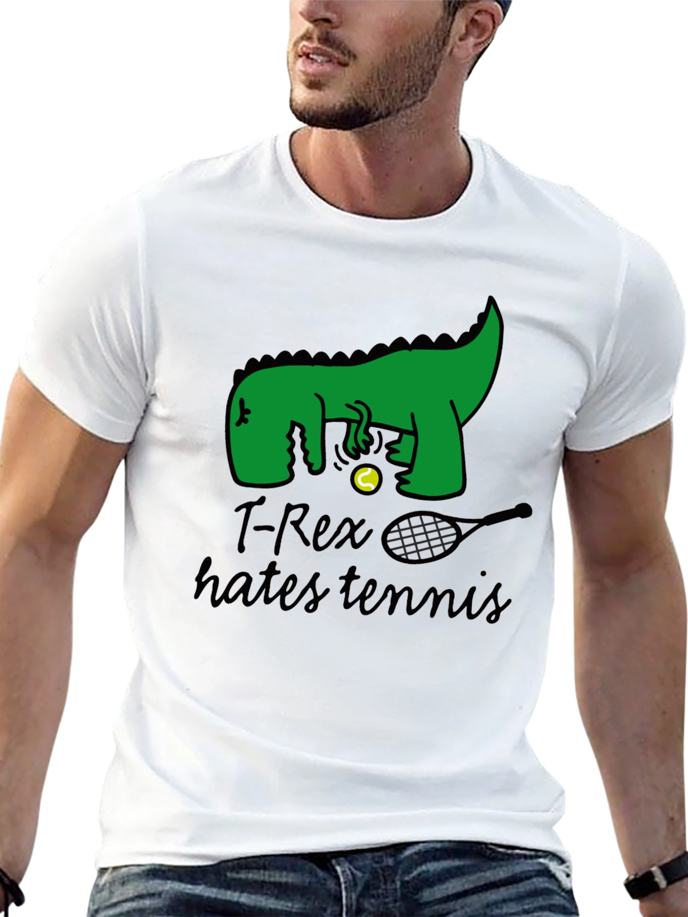 T-Rex Hates Tennis Graphic Tee - Funny Dinosaur T-Shirt
