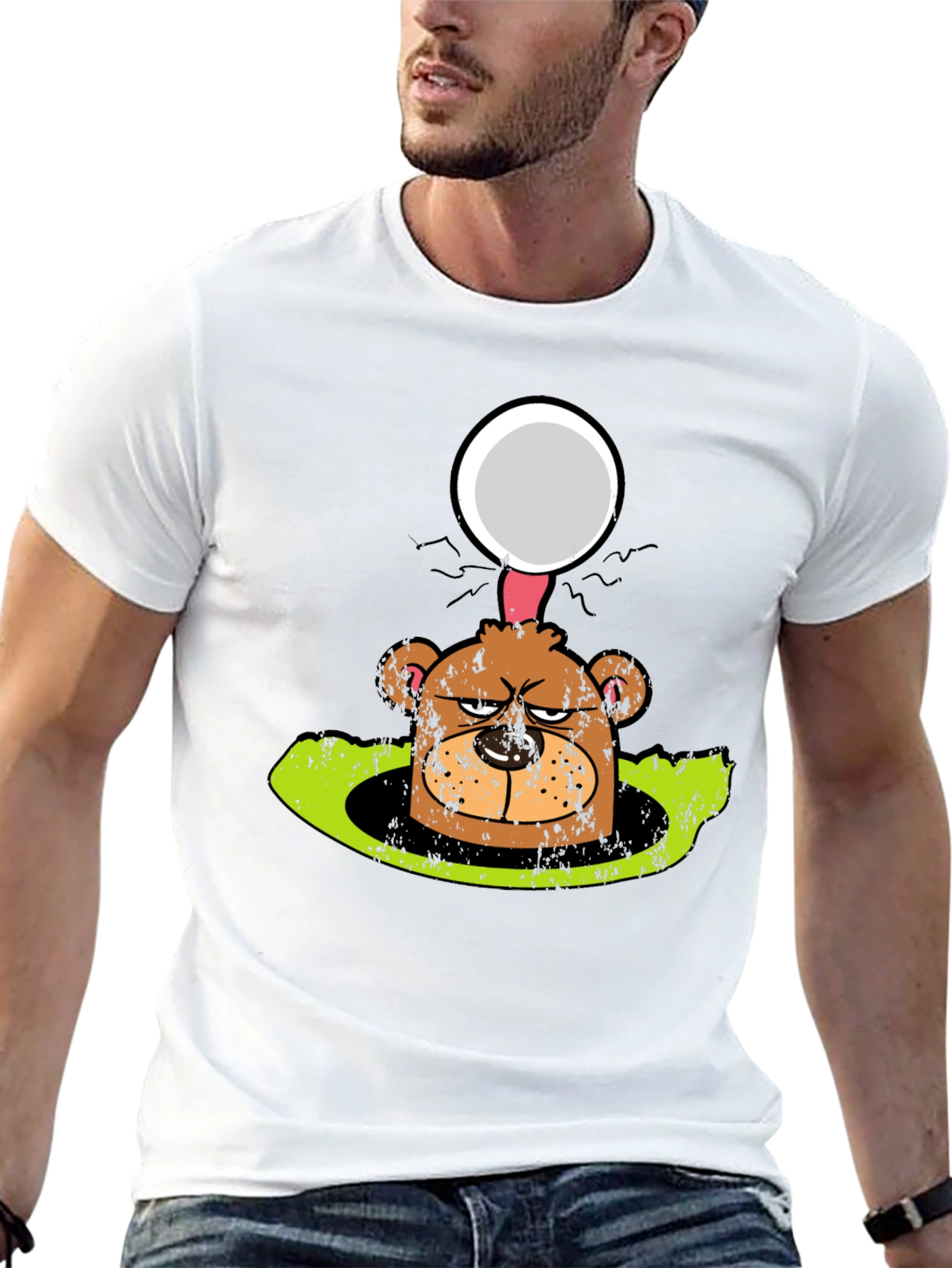 Funny Angry Bear Golf Ball Hole Black T-Shirt