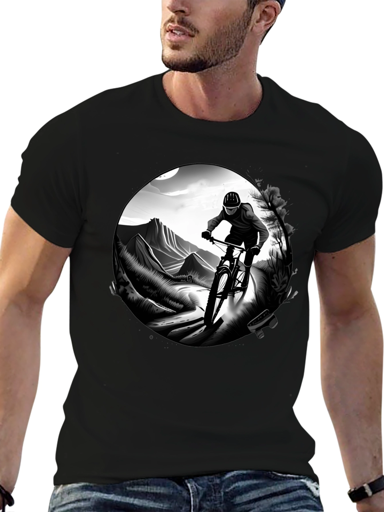 Mens Black Mountain Biking Graphic Tee