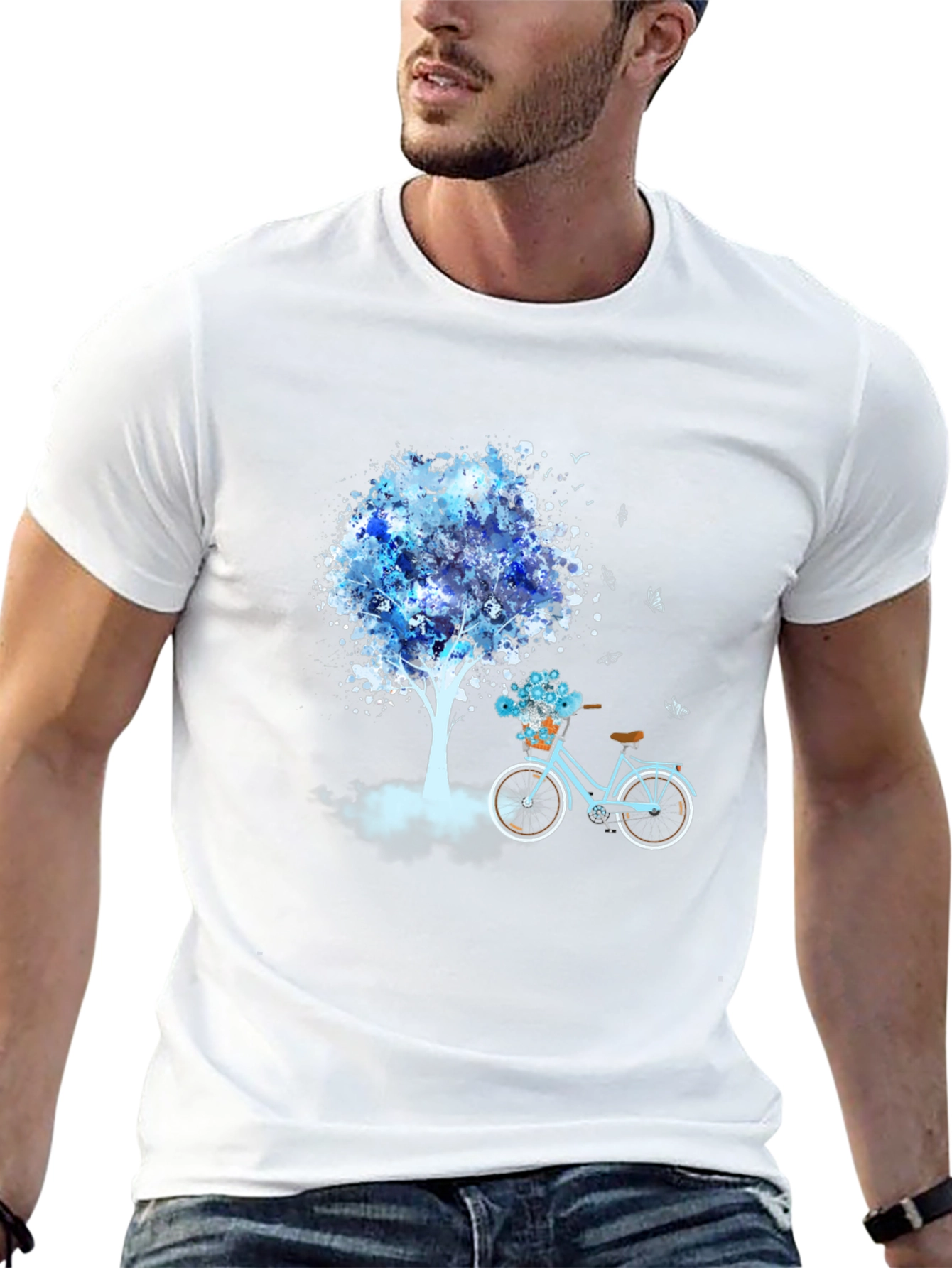 Blue Tree Bicycle Black T-Shirt