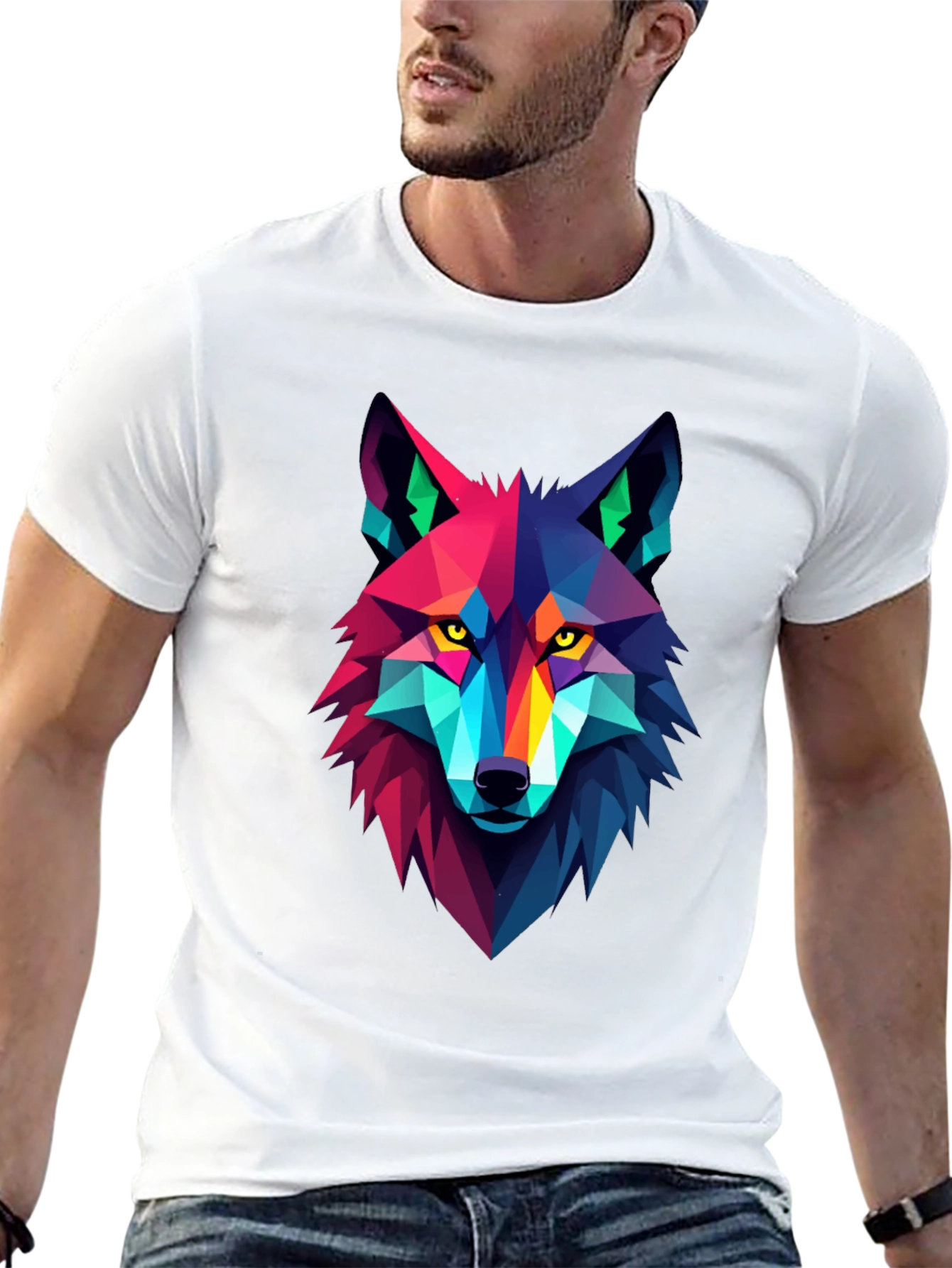 Geometric Wolf Graphic Black Tee