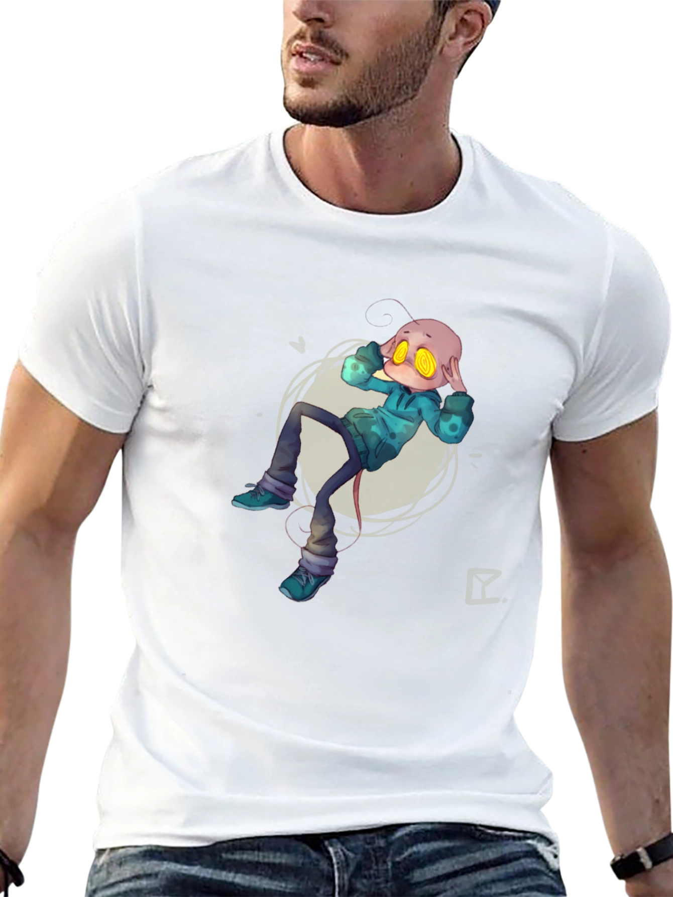 Alien Cartoon Graphic Print Black T-Shirt