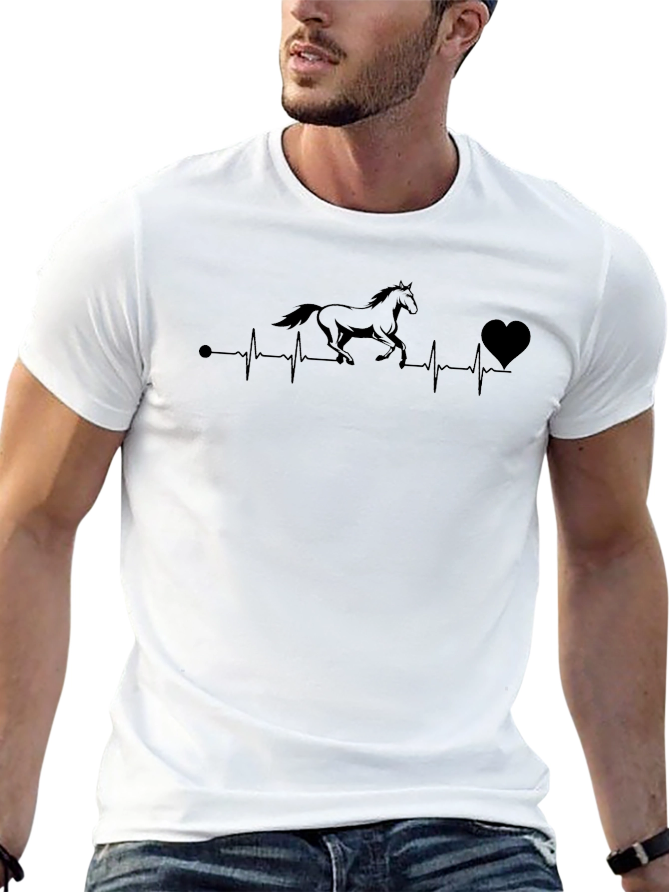 Horse Heartbeat Graphic Tee - Black Cotton T-Shirt