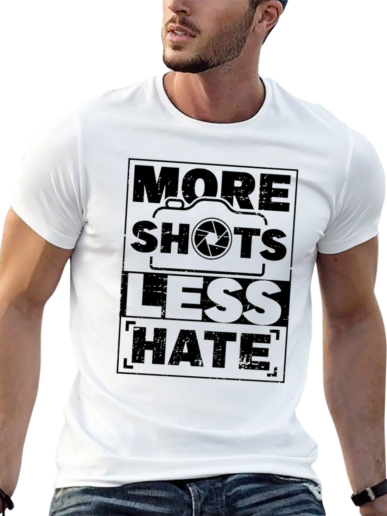 More Shots Less Hate Black Graphic T-Shirt