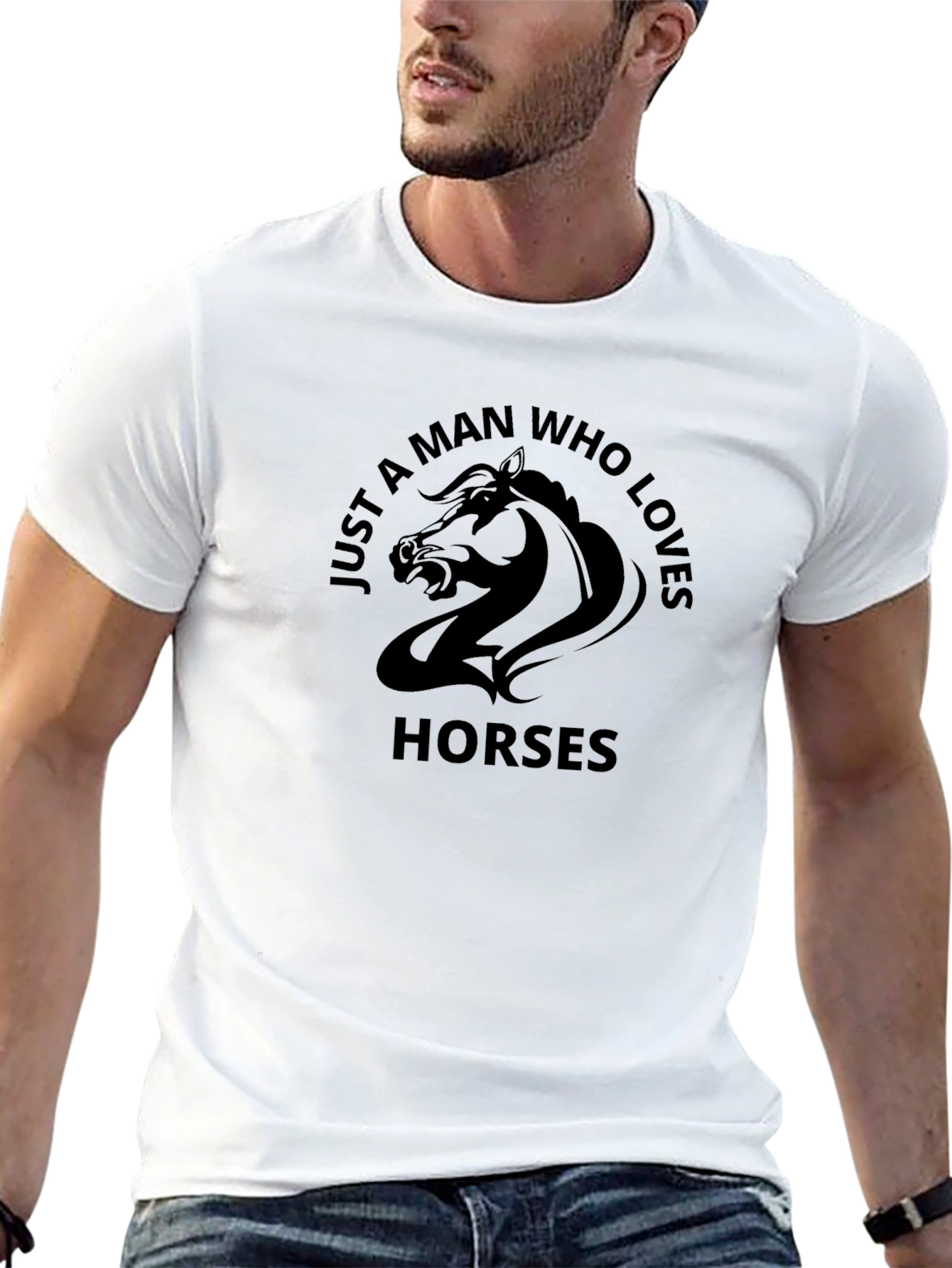 Mans Horse Lover Graphic Black T-Shirt