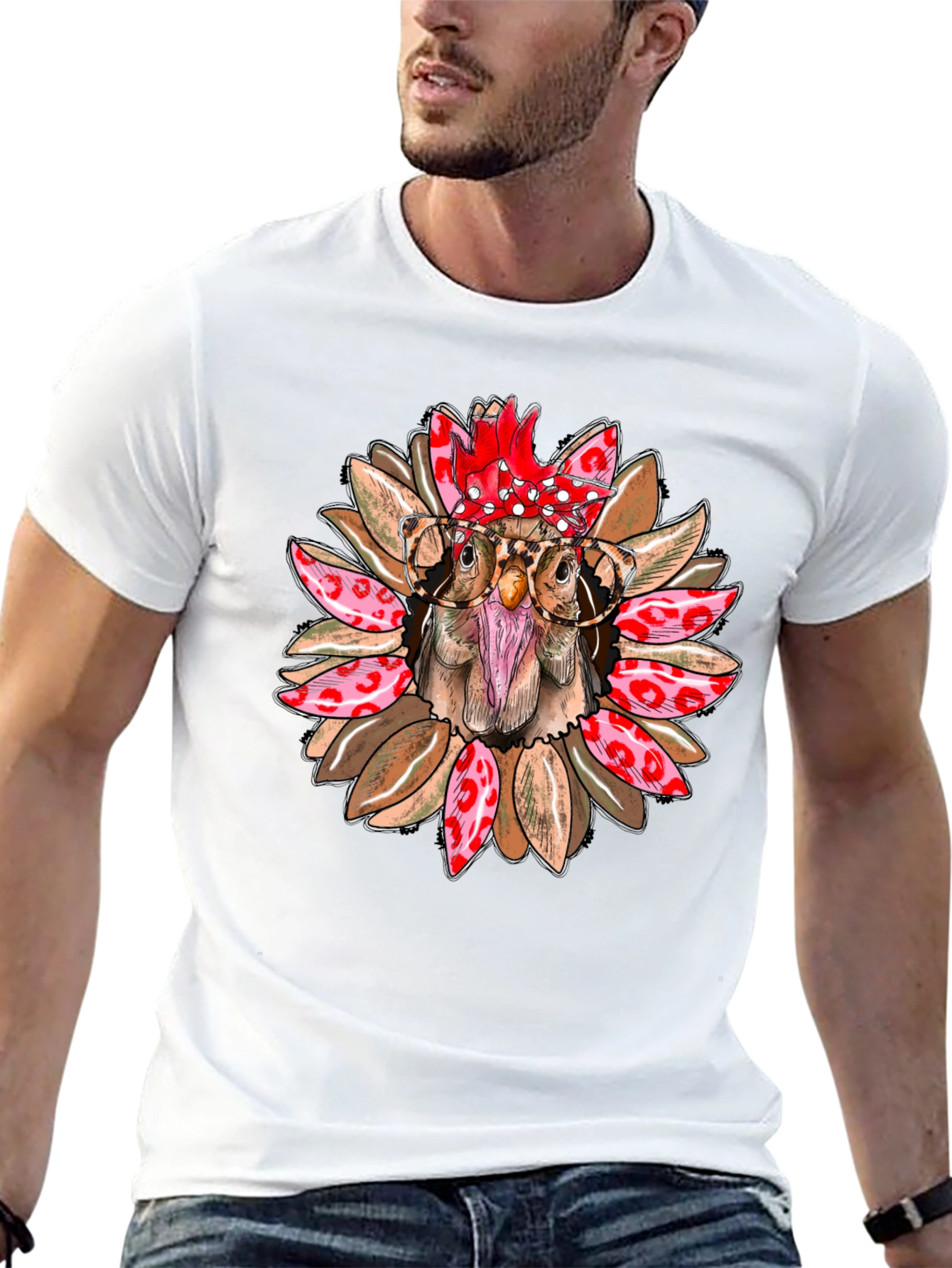 Funny Chicken with Glasses Graphic T-Shirt