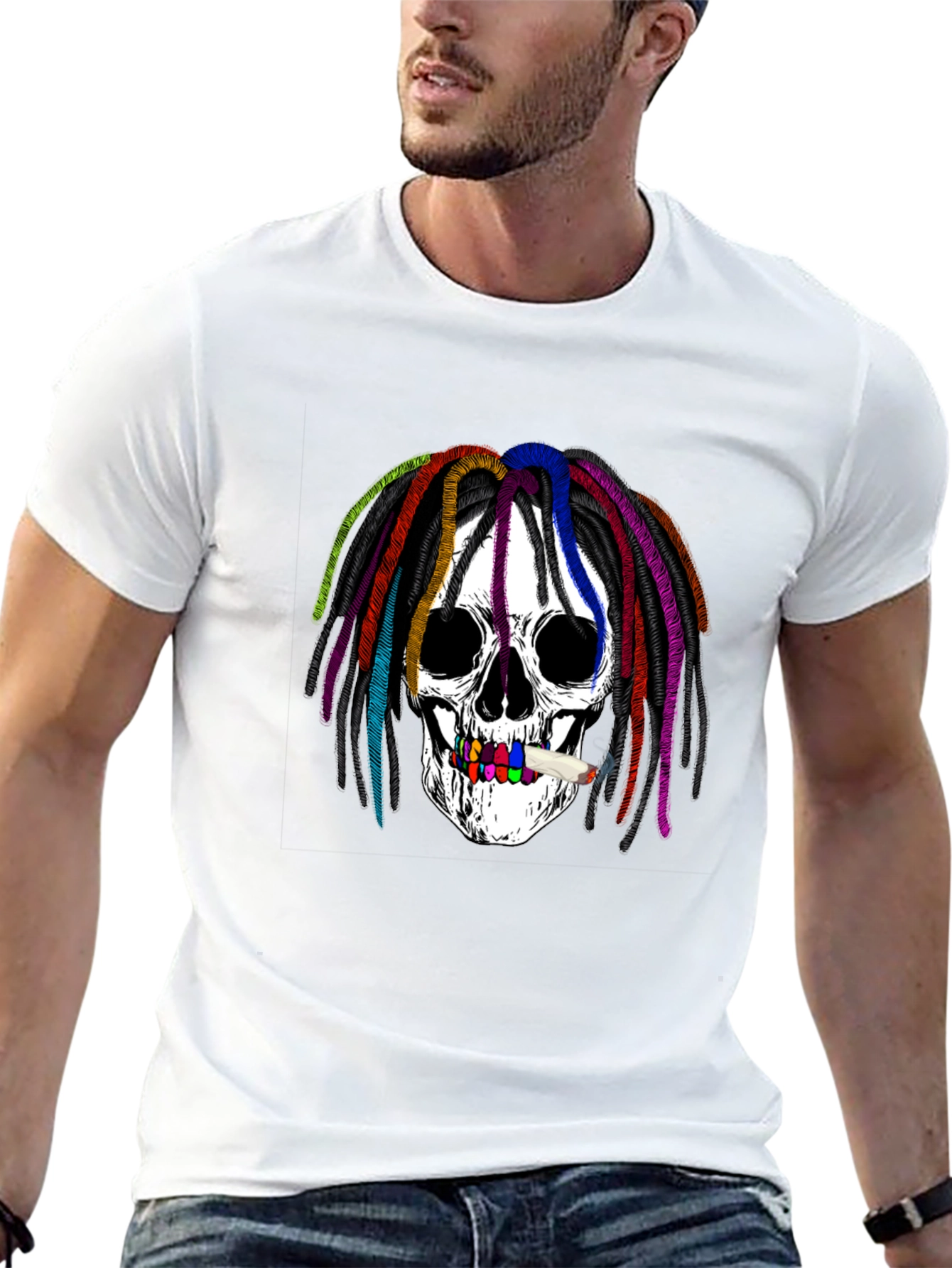 Skull with Rainbow Dreadlocks Graphic Tee