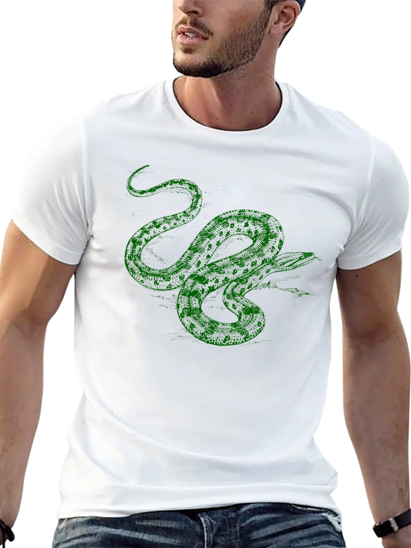 Green Snake Graphic Print Black T-Shirt