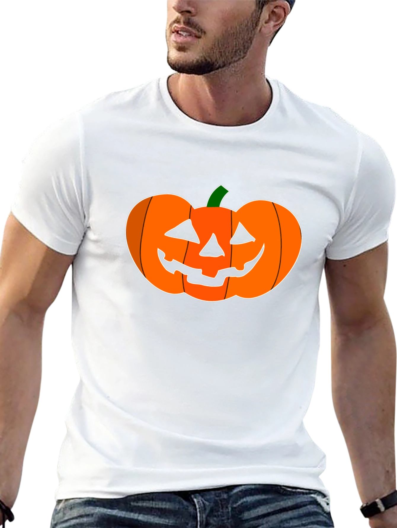 Halloween Pumpkin Graphic Tee - Black Cotton Shirt