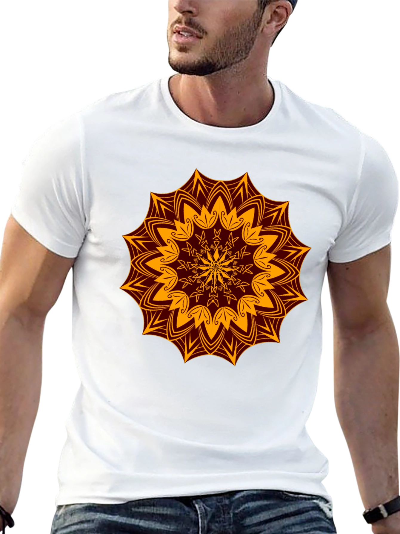 Floral Mandala Print Black T-Shirt