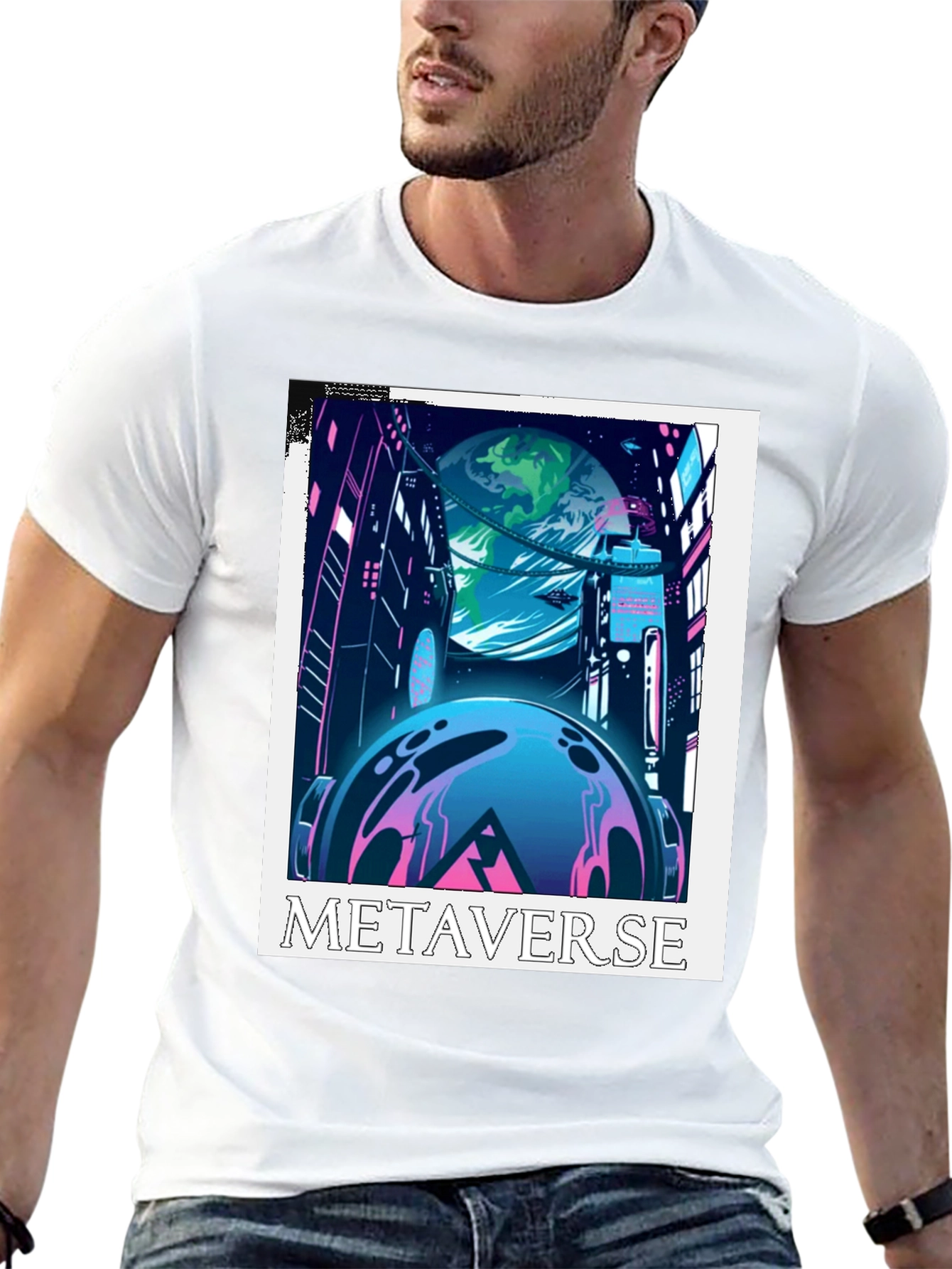 Metaverse Graphic Tee - Futuristic Cityscape Design