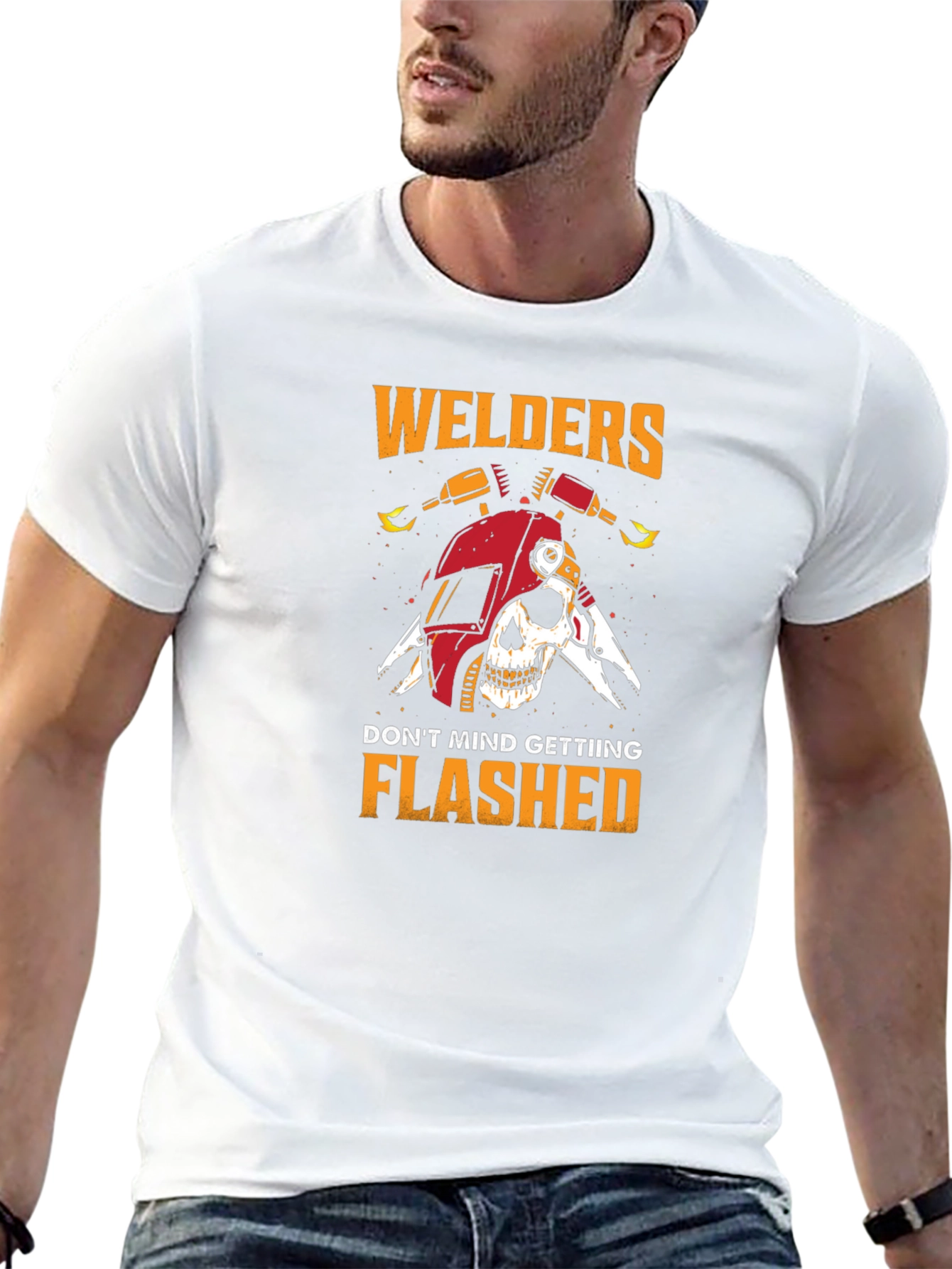 Welder Flashed Skull Black Graphic T-Shirt