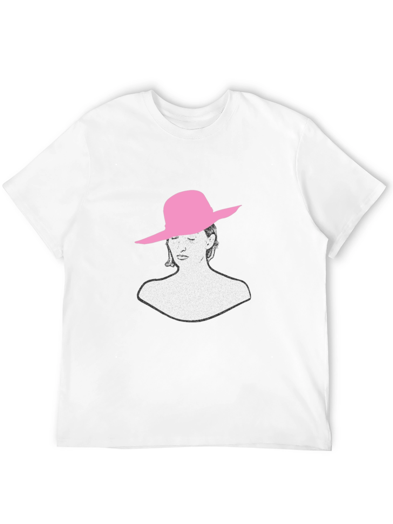 Stylish Black T-Shirt with Artistic Woman in Pink Hat