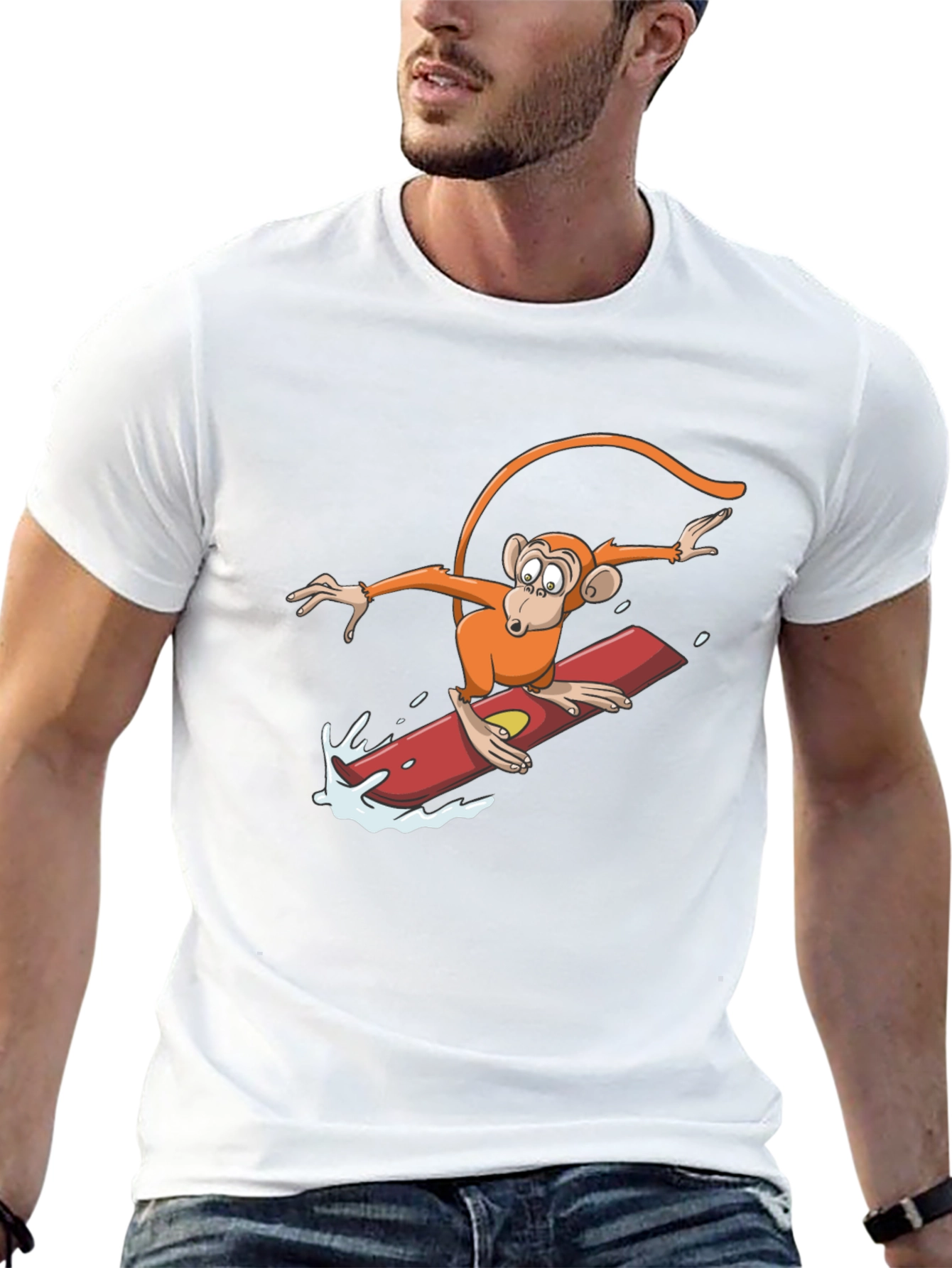 Surfing Monkey Graphic Tee - Black Cotton T-Shirt