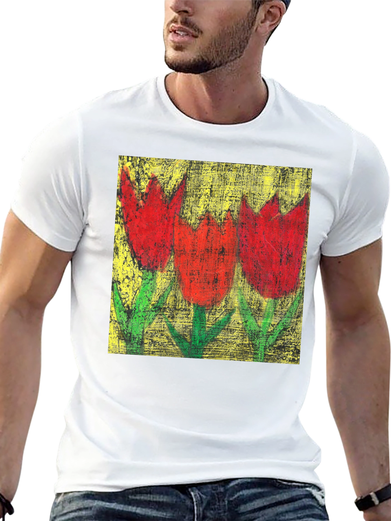 Tulip Painting Tee - Artistic Floral Design