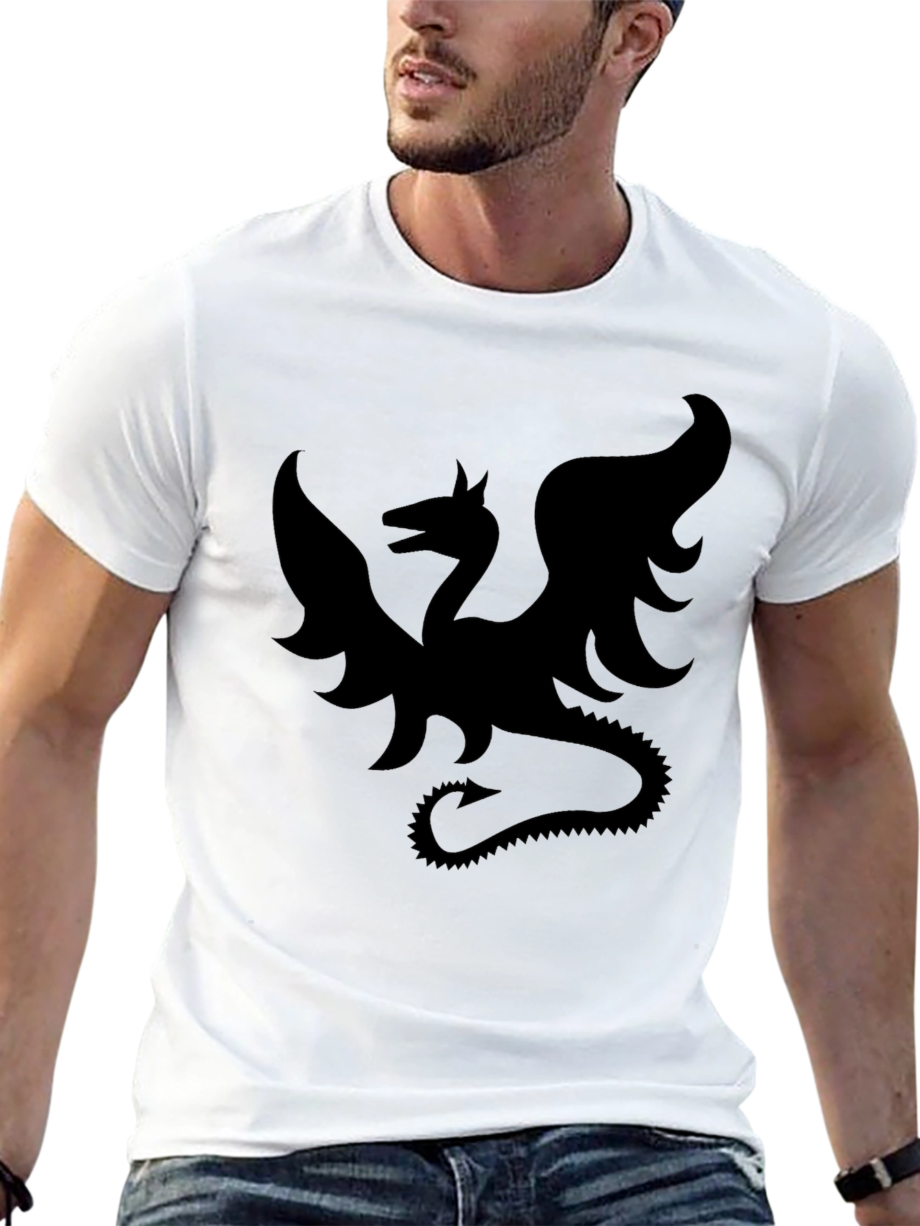 Dragon Silhouette Black T-Shirt - Mythical Creature Tee