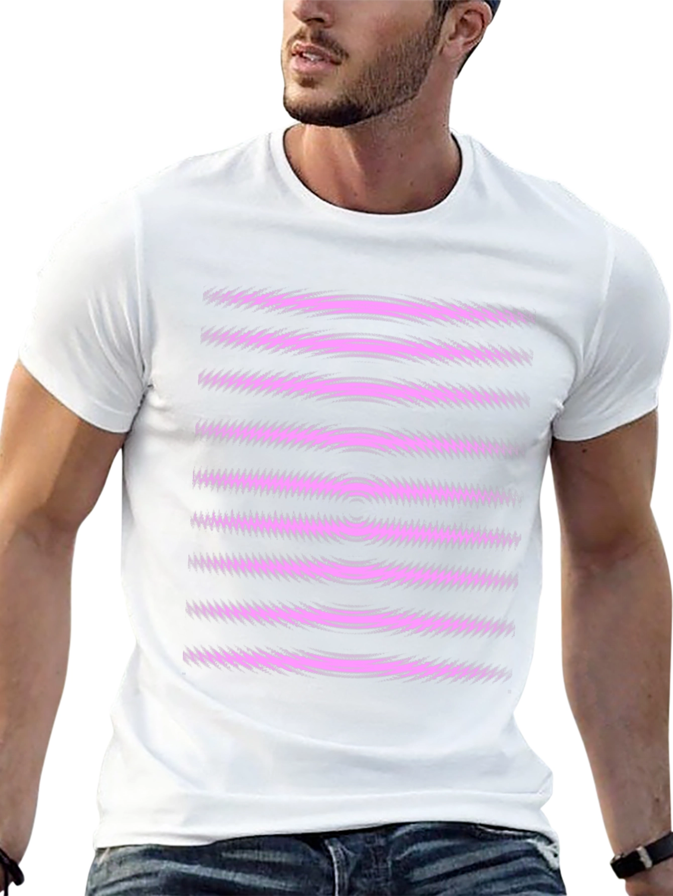 Abstract Graphic Tee - Black with Pink Waves