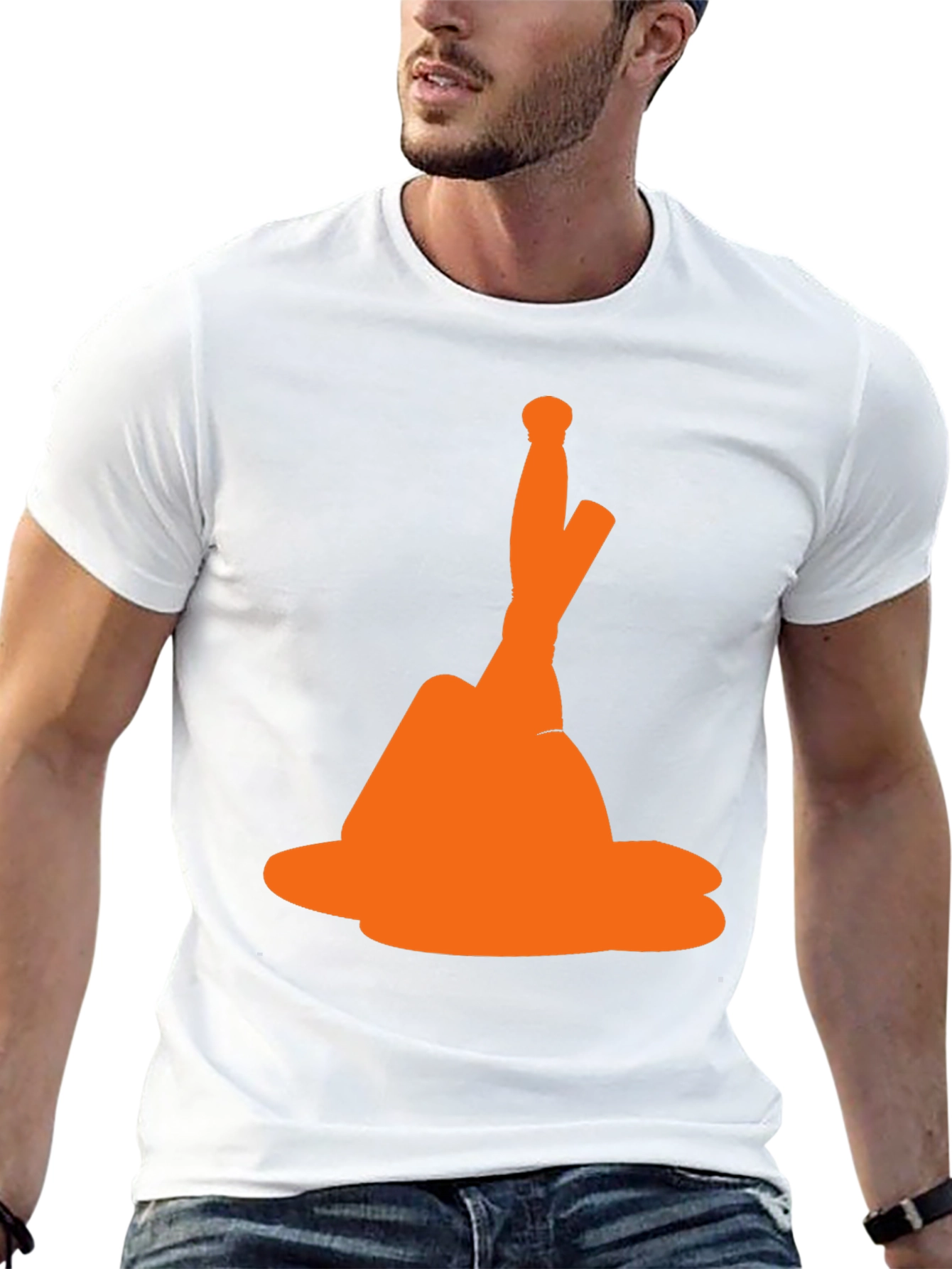 Novelty Orange Hat Graphic Black T-Shirt