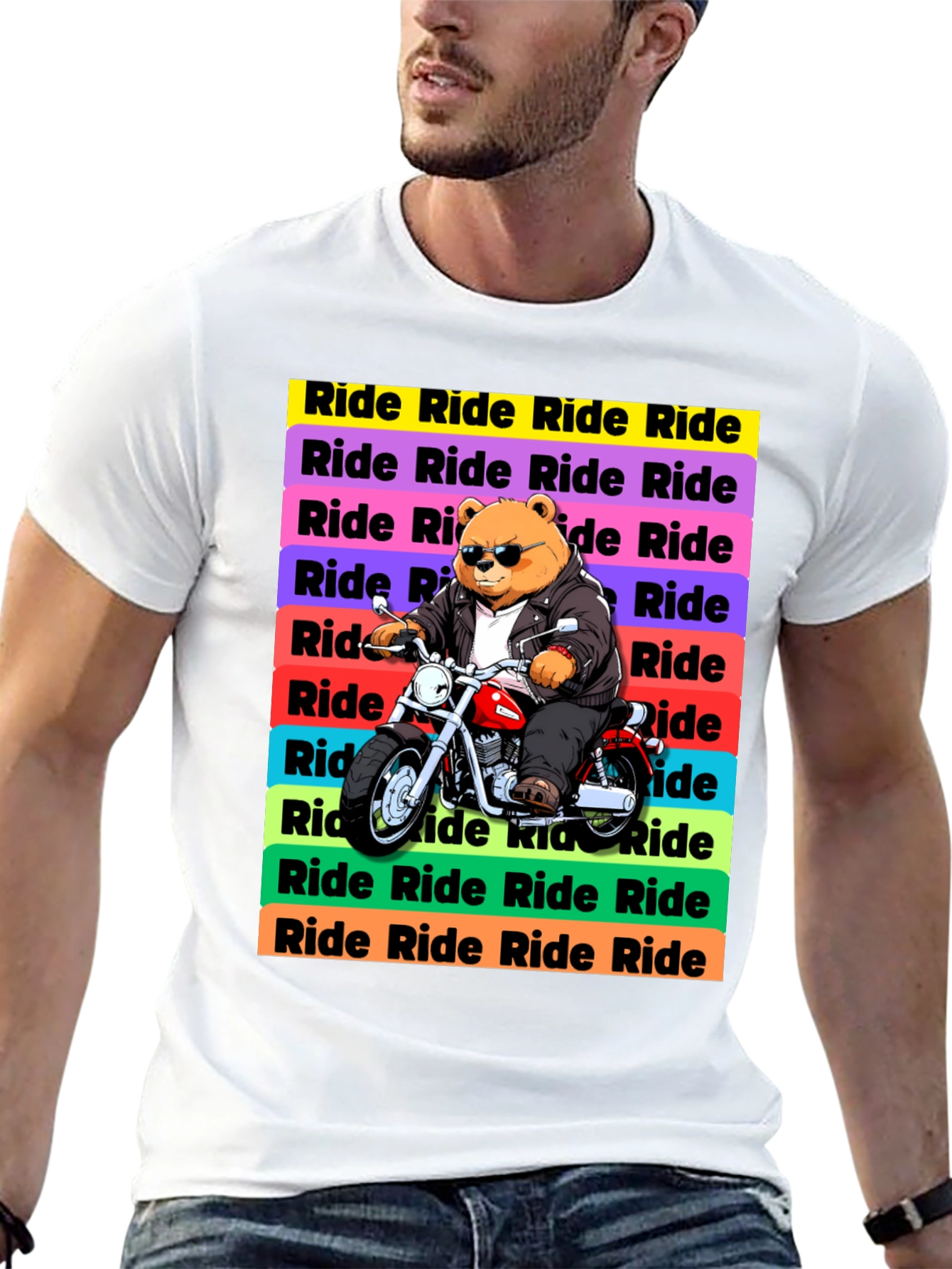 Bear Rider Graphic T-Shirt - Cool Biker Tee