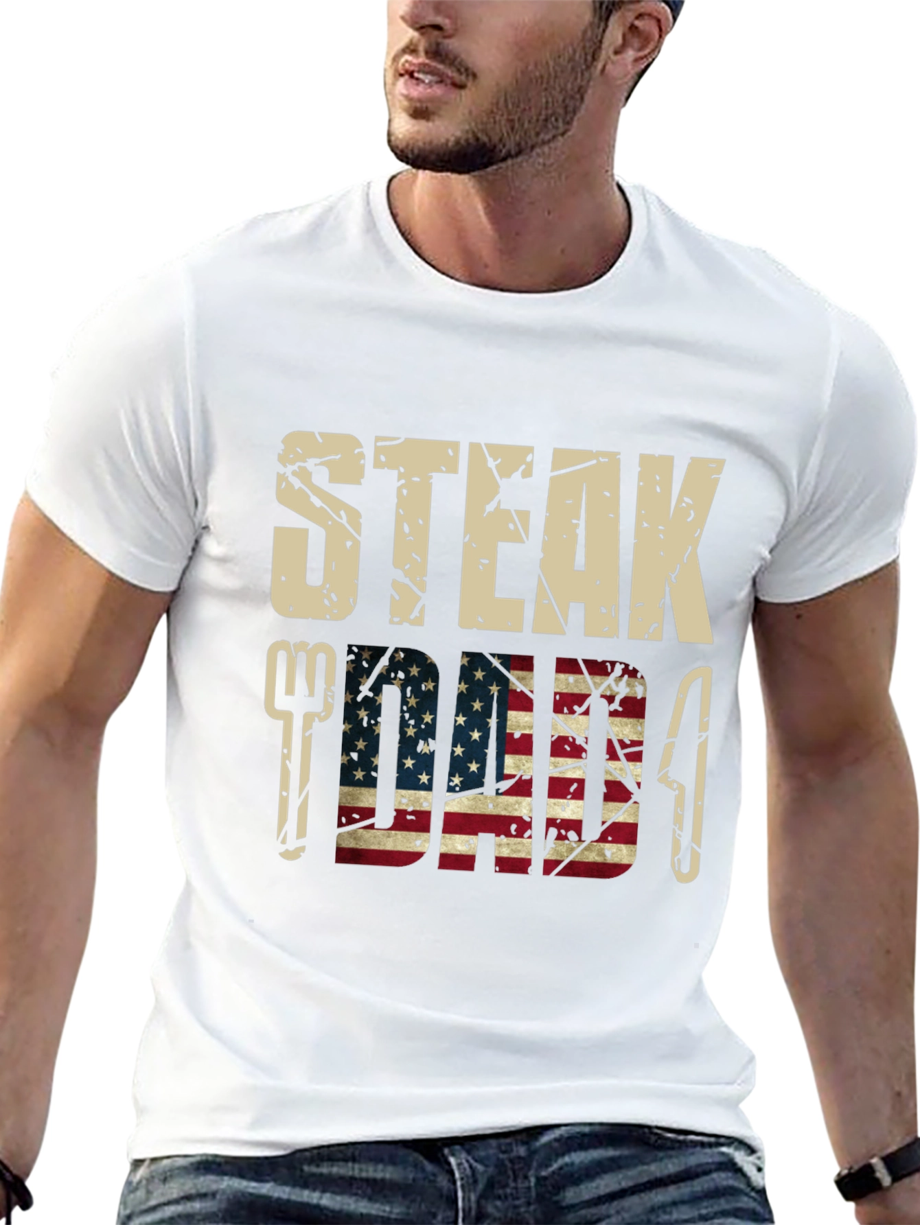Steak Dad American Flag Graphic T-Shirt