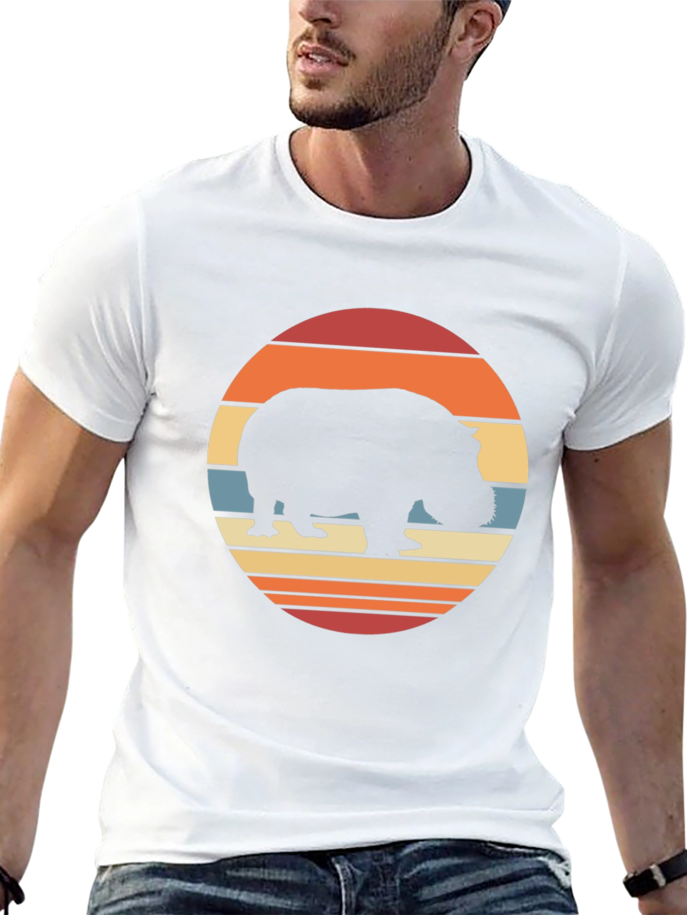 Retro Hippo Sunset T-Shirt - Black
