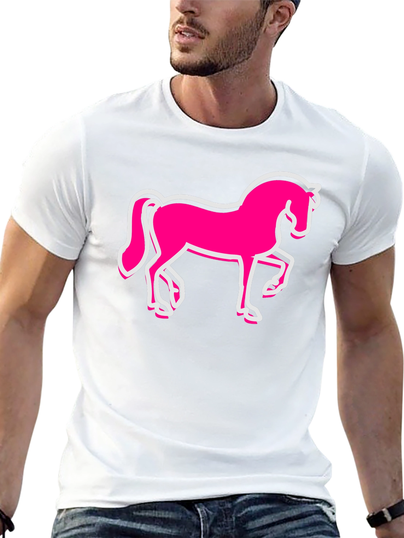 Pink Horse Graphic Black T-Shirt - Mens Fashion