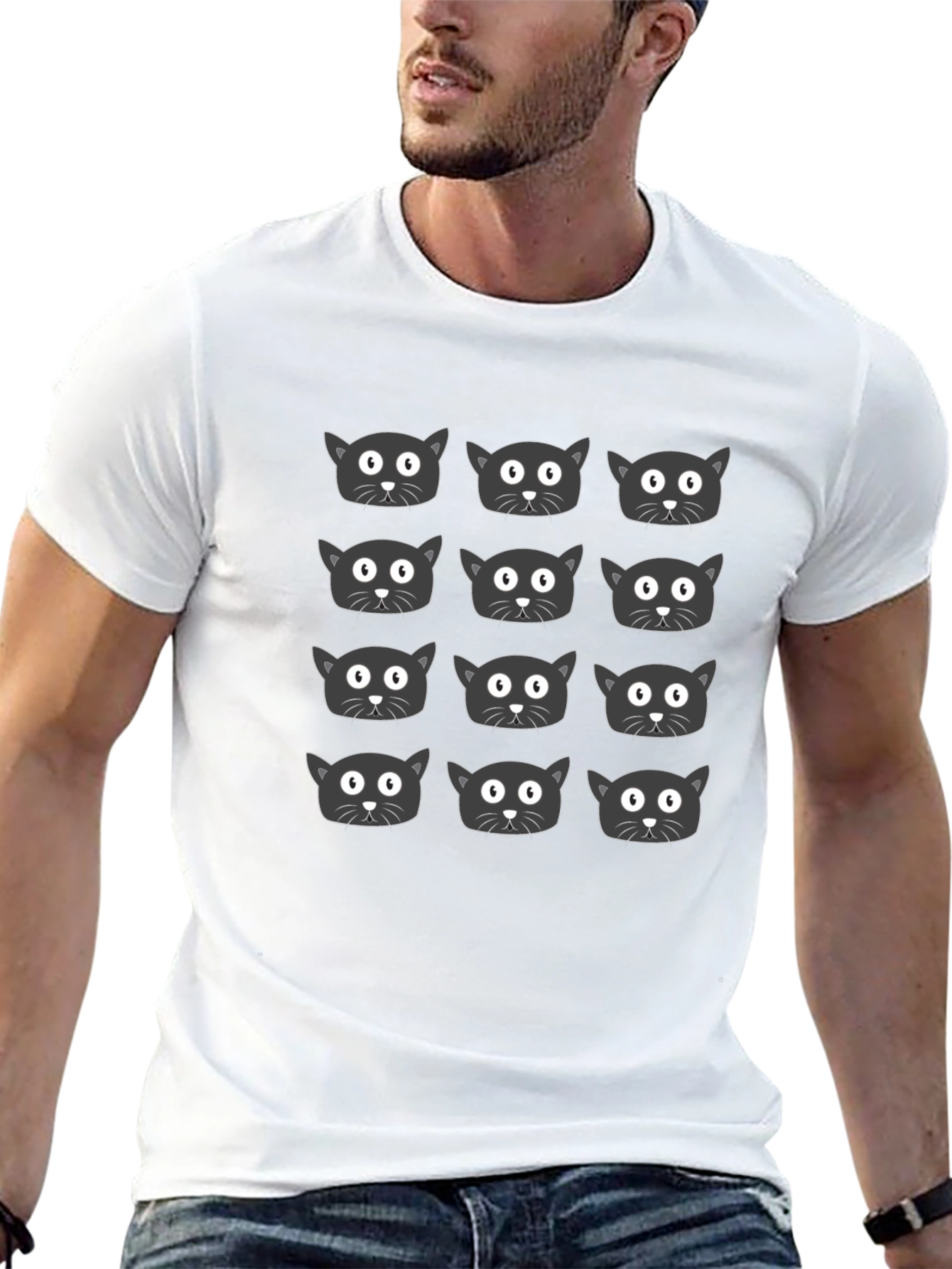 Black Cat Pattern T-Shirt Modern Unisex Tee