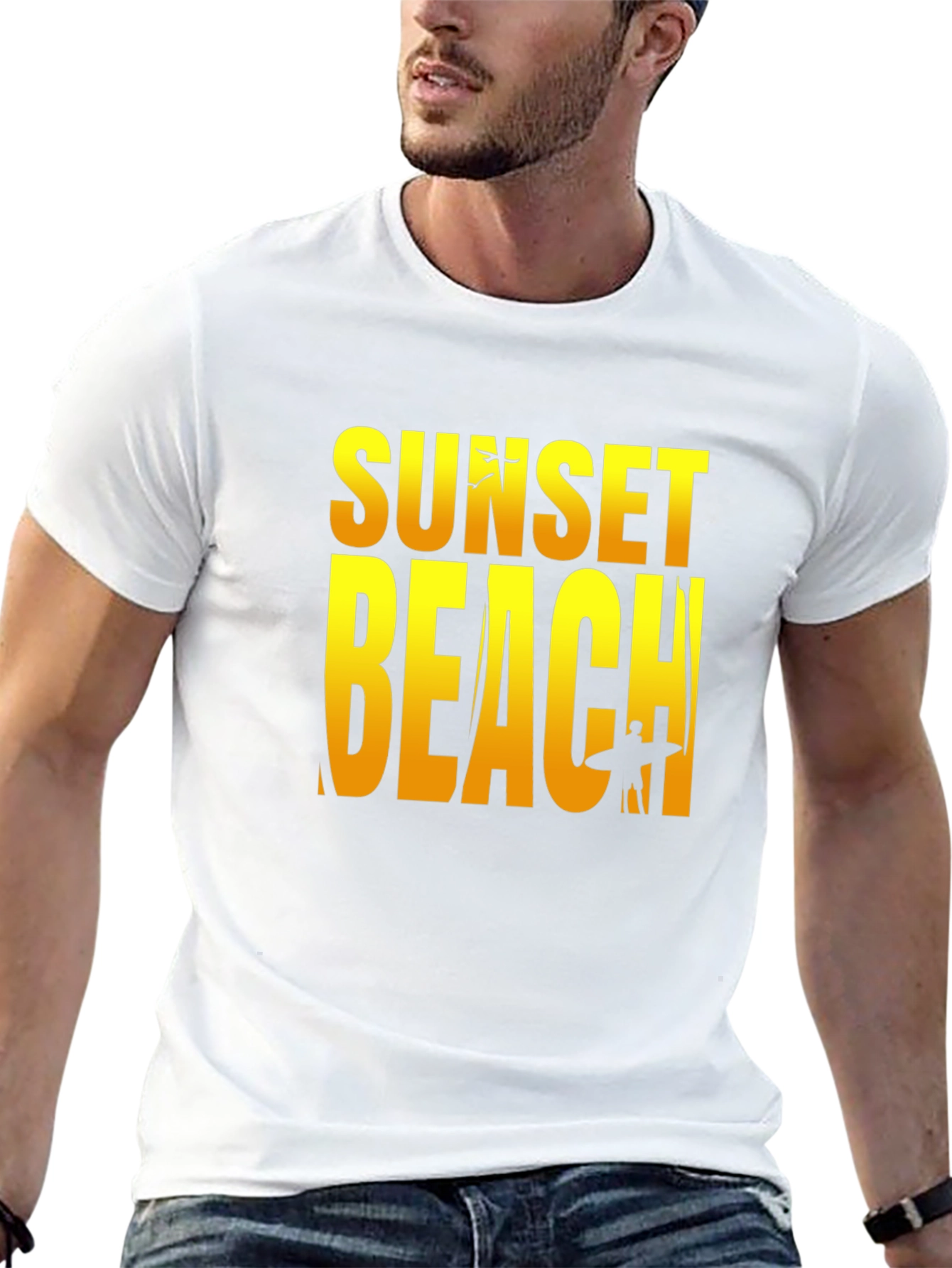 Sunset Beach Graphic Tee - Black Cotton T-Shirt