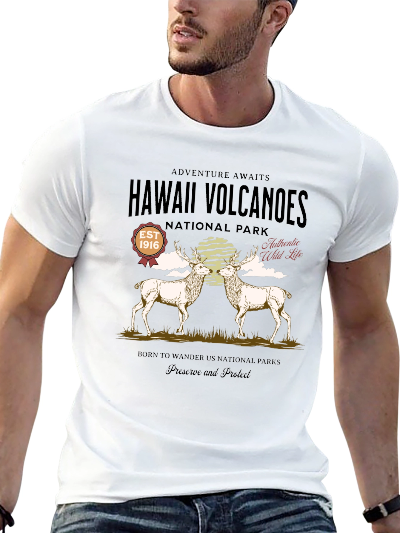 Hawaii Volcanoes National Park Deer Graphic T-Shirt