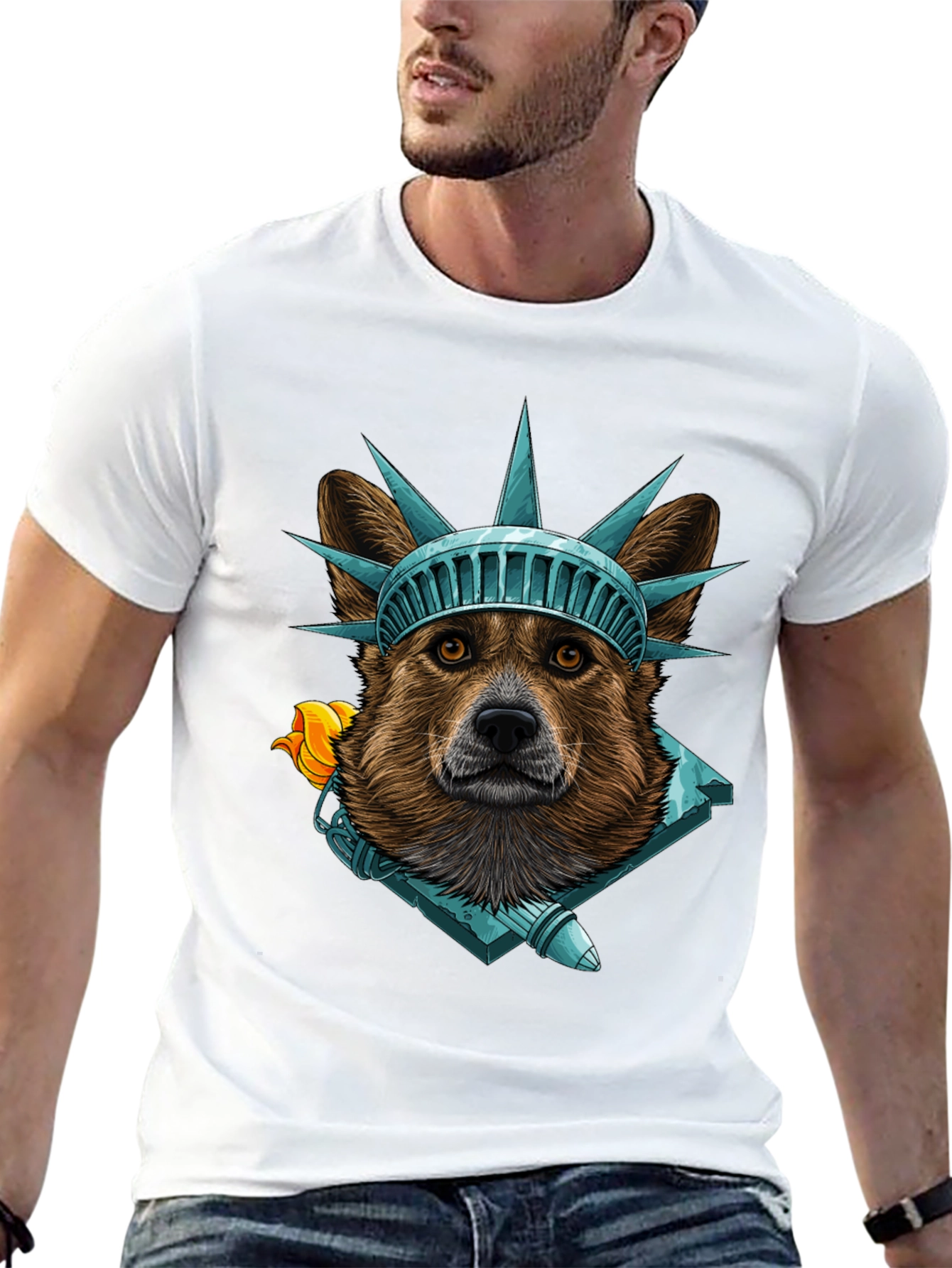 Statue of Liberty Dog Graphic T-Shirt