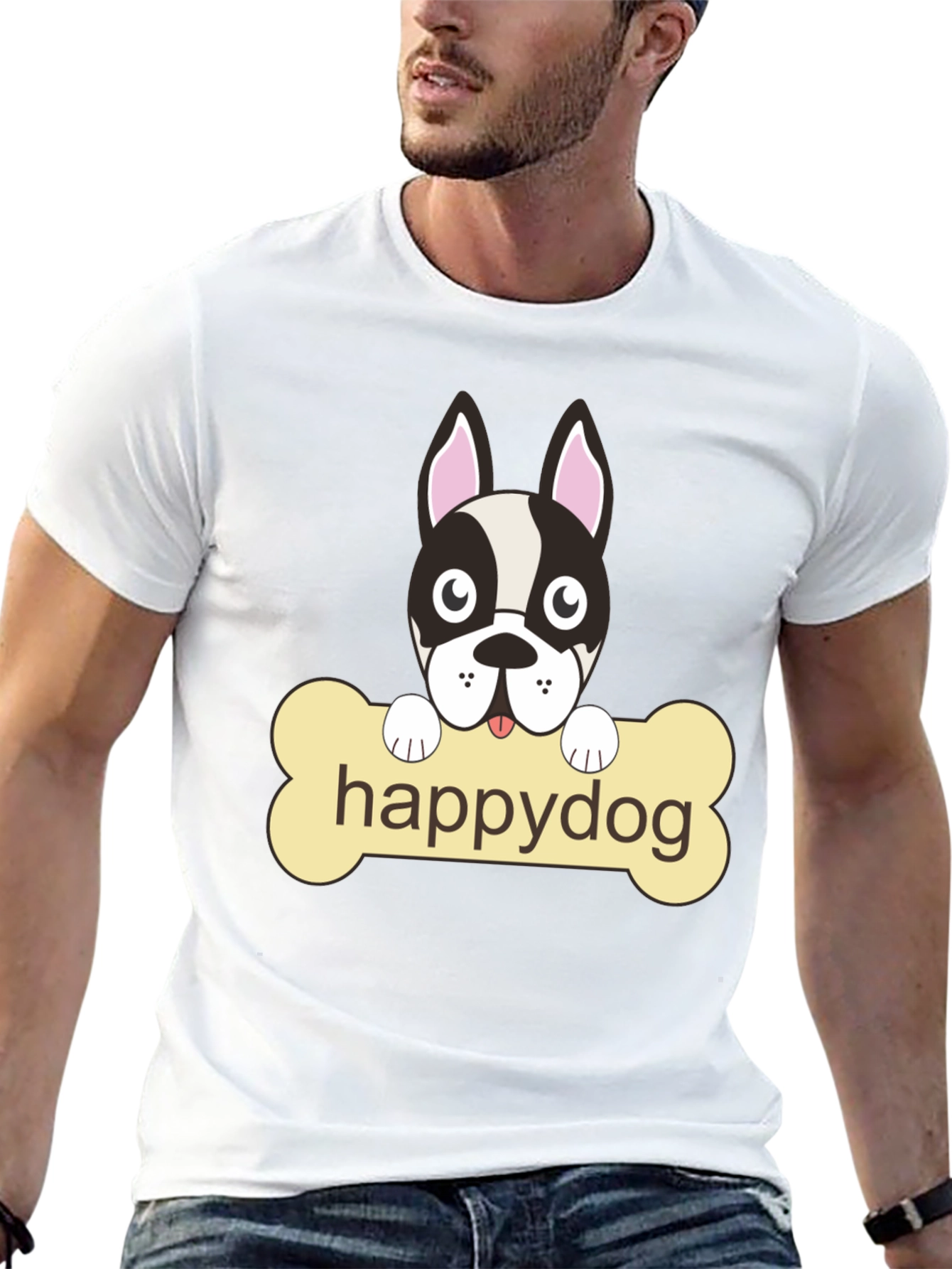 Happy Dog Graphic T-Shirt - Black Cotton Tee