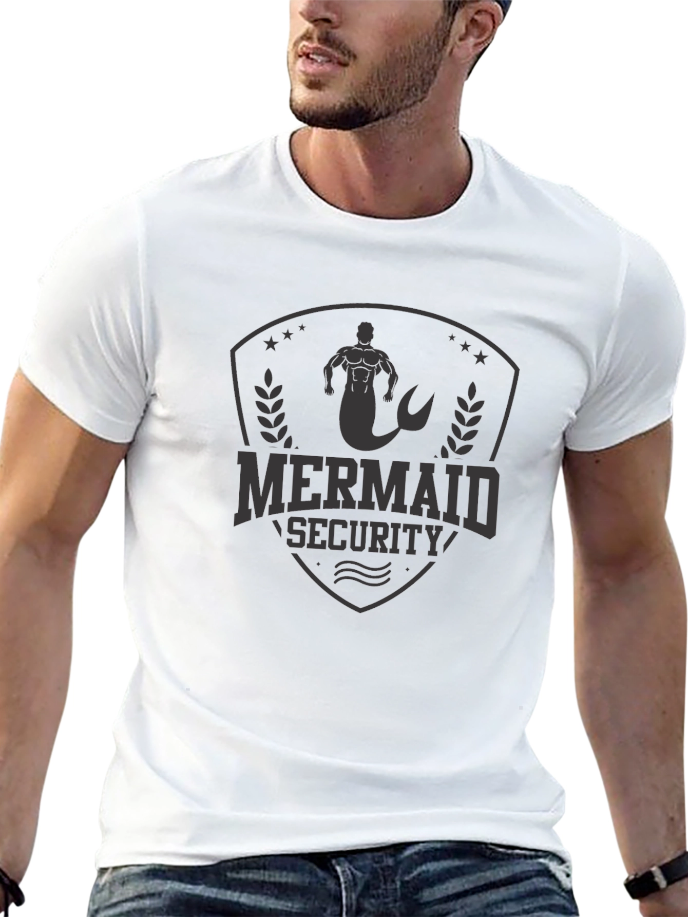 Mermaid Security Graphic Tee - Black Crew Neck