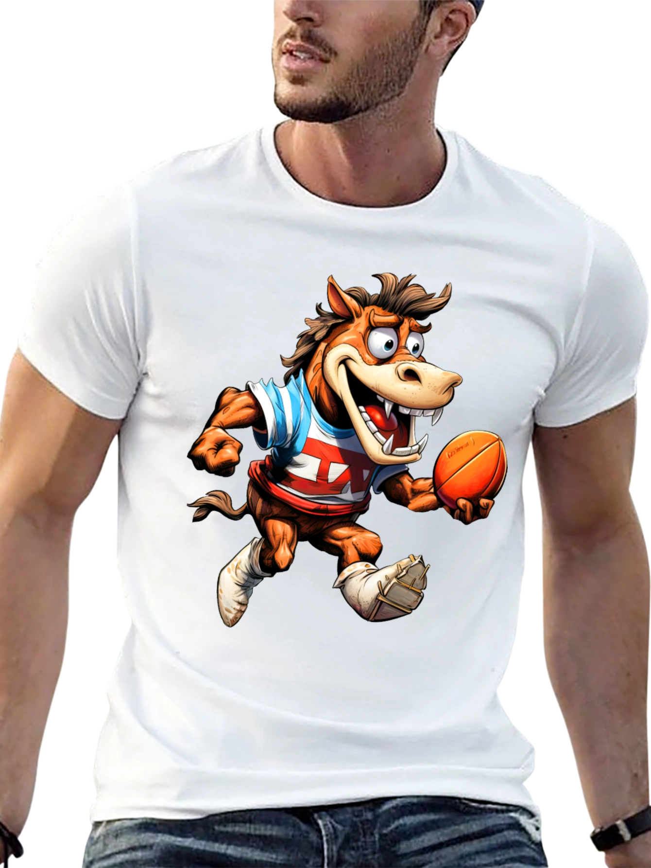 Cartoon Horse Football Tee