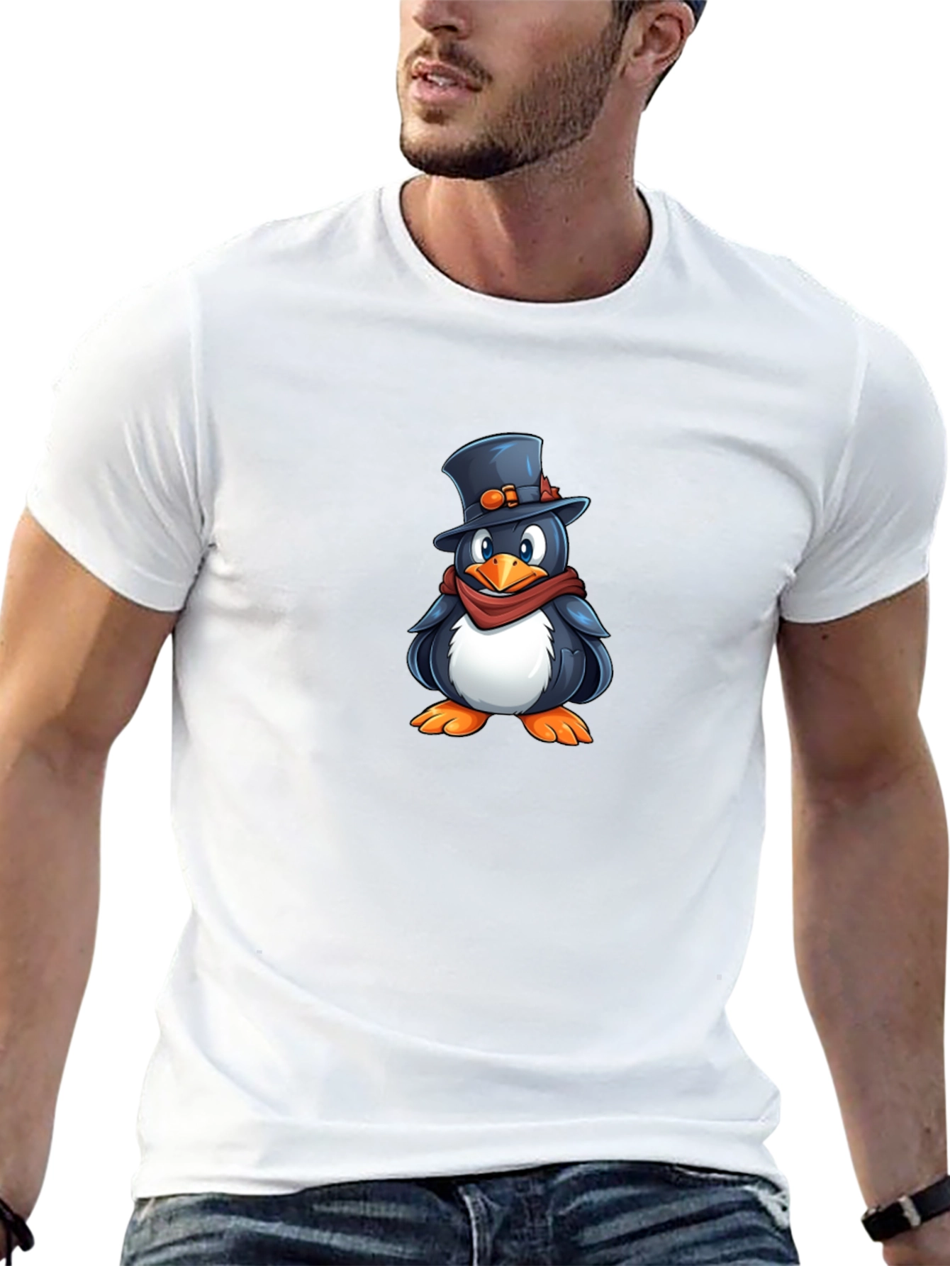 Penguin Top Hat Graphic T-Shirt - Black