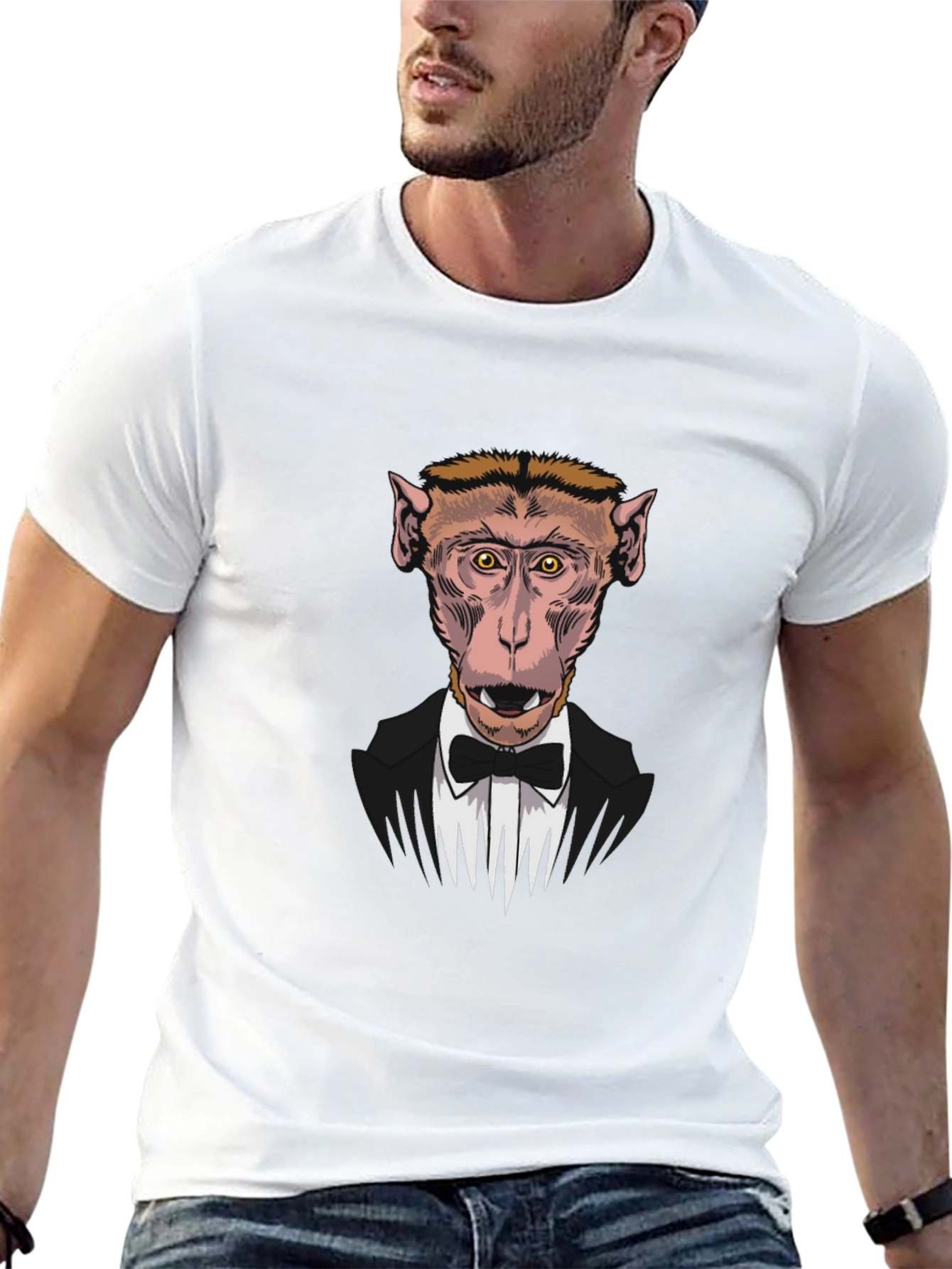 Monkey Tuxedo Graphic T-Shirt - Black Crew Neck Tee