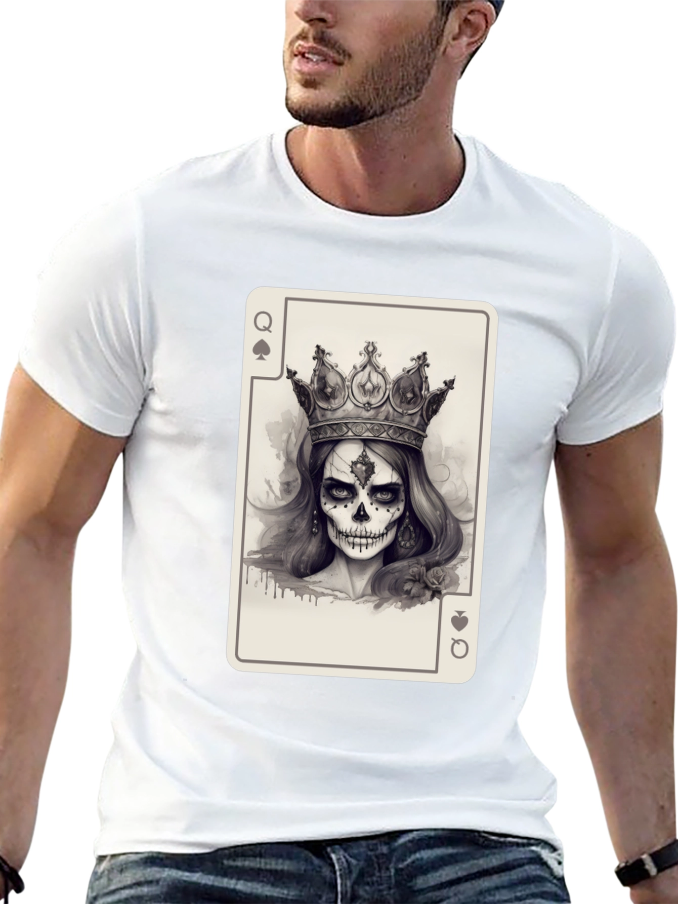 Queen of Spades Skull T-Shirt - Black