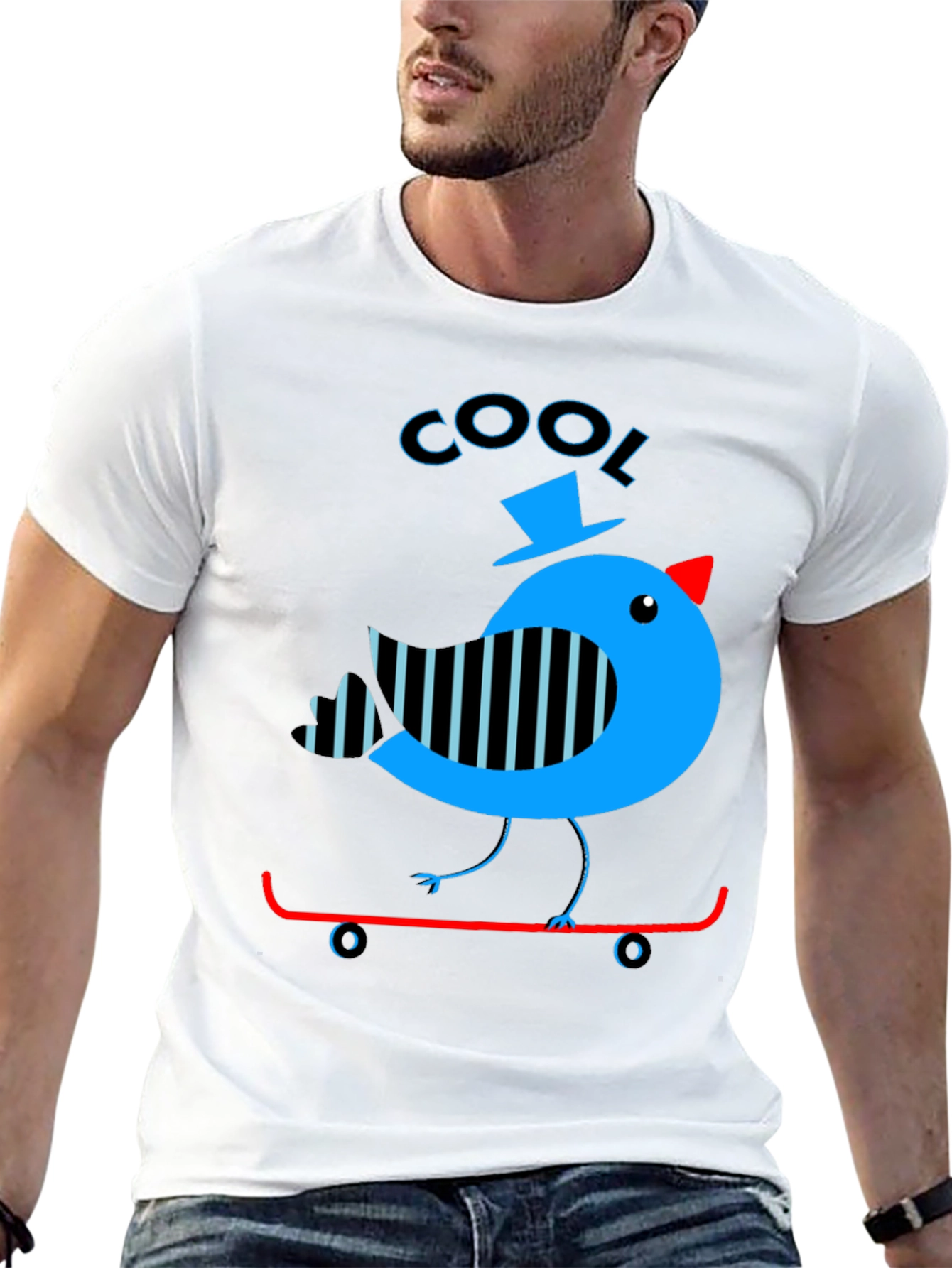 Cool Bird on Skateboard Graphic Tee
