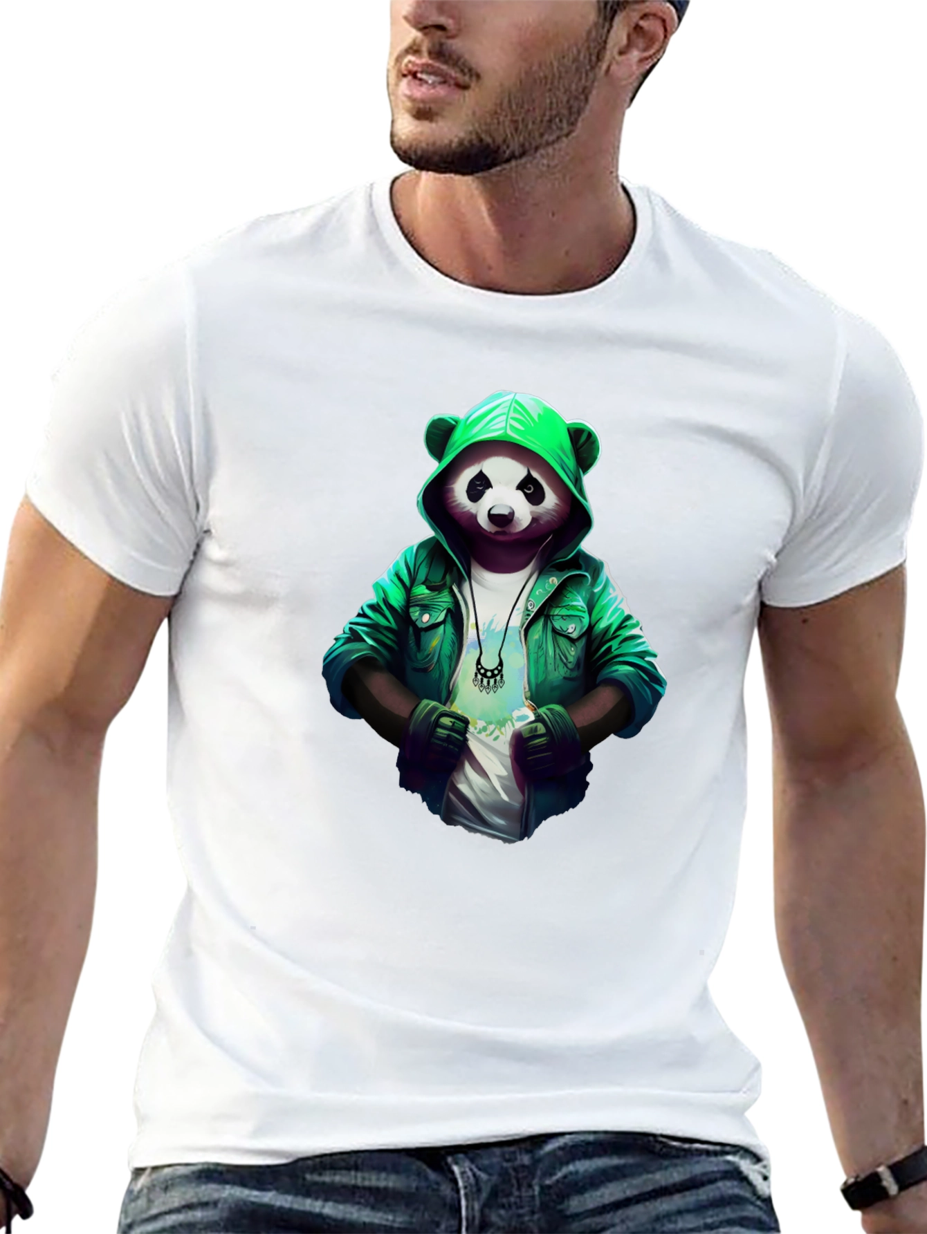 Cool Panda Graphic Tee - Stylish Panda in Hoodie