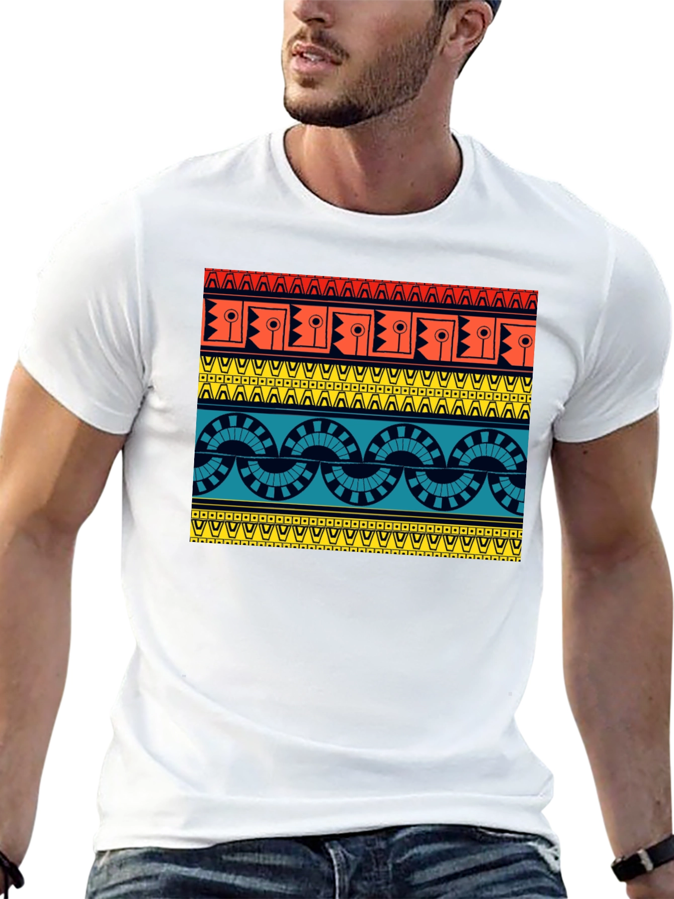 Geometric Aztec Pattern Black T-Shirt