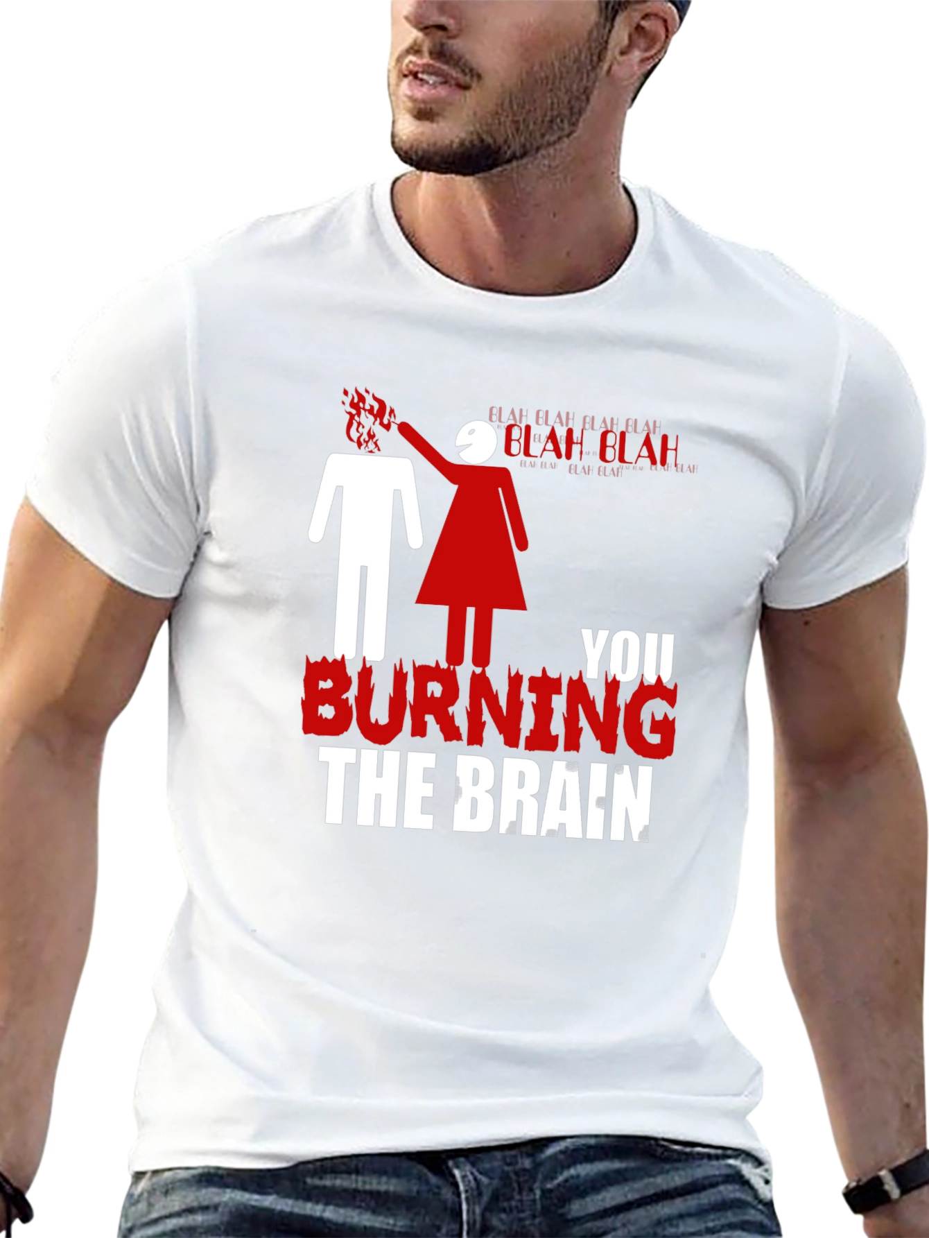 Burning Brain Graphic Tee - Funny Novelty T-Shirt