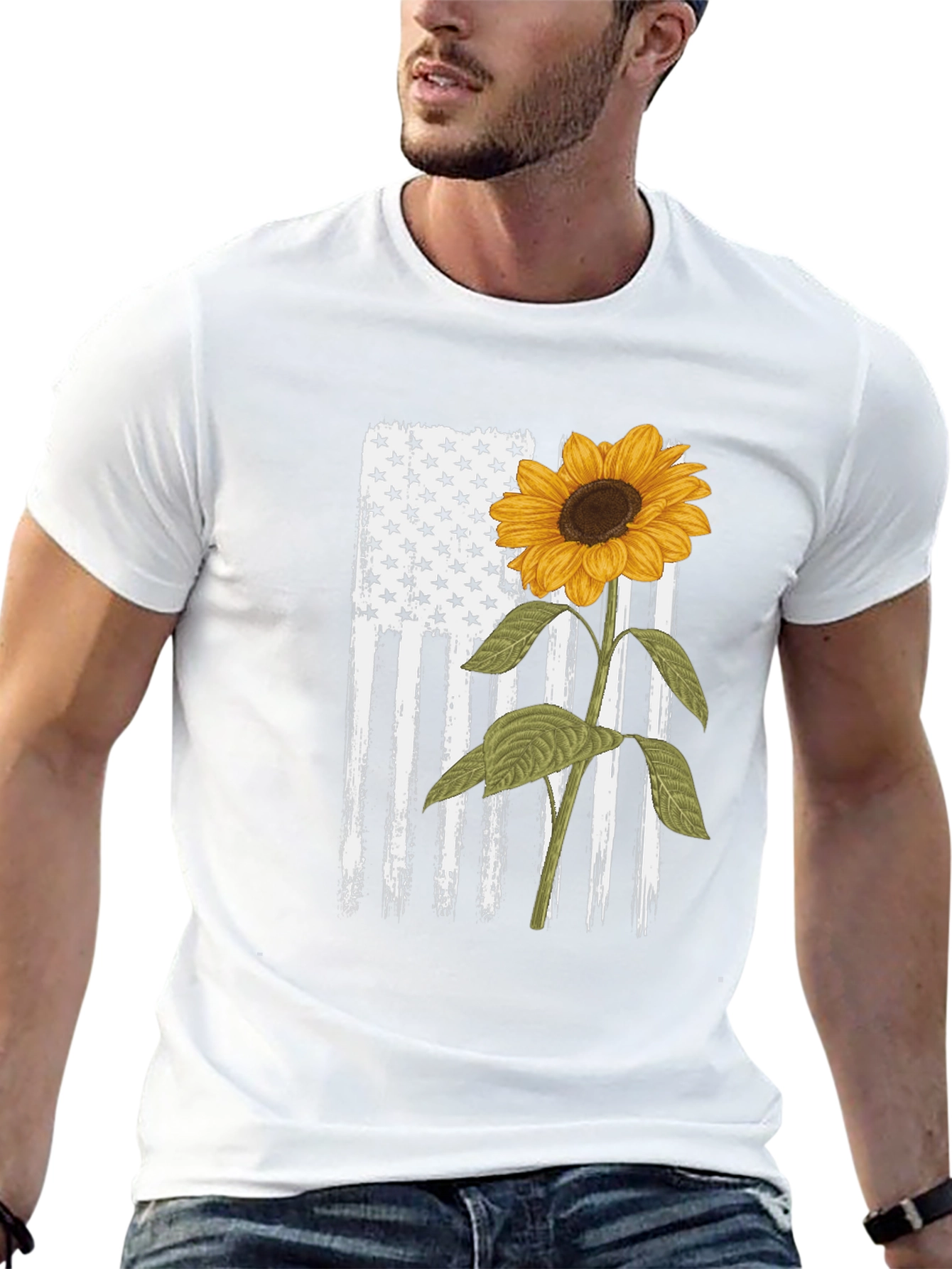 Sunflower American Flag Graphic T-Shirt