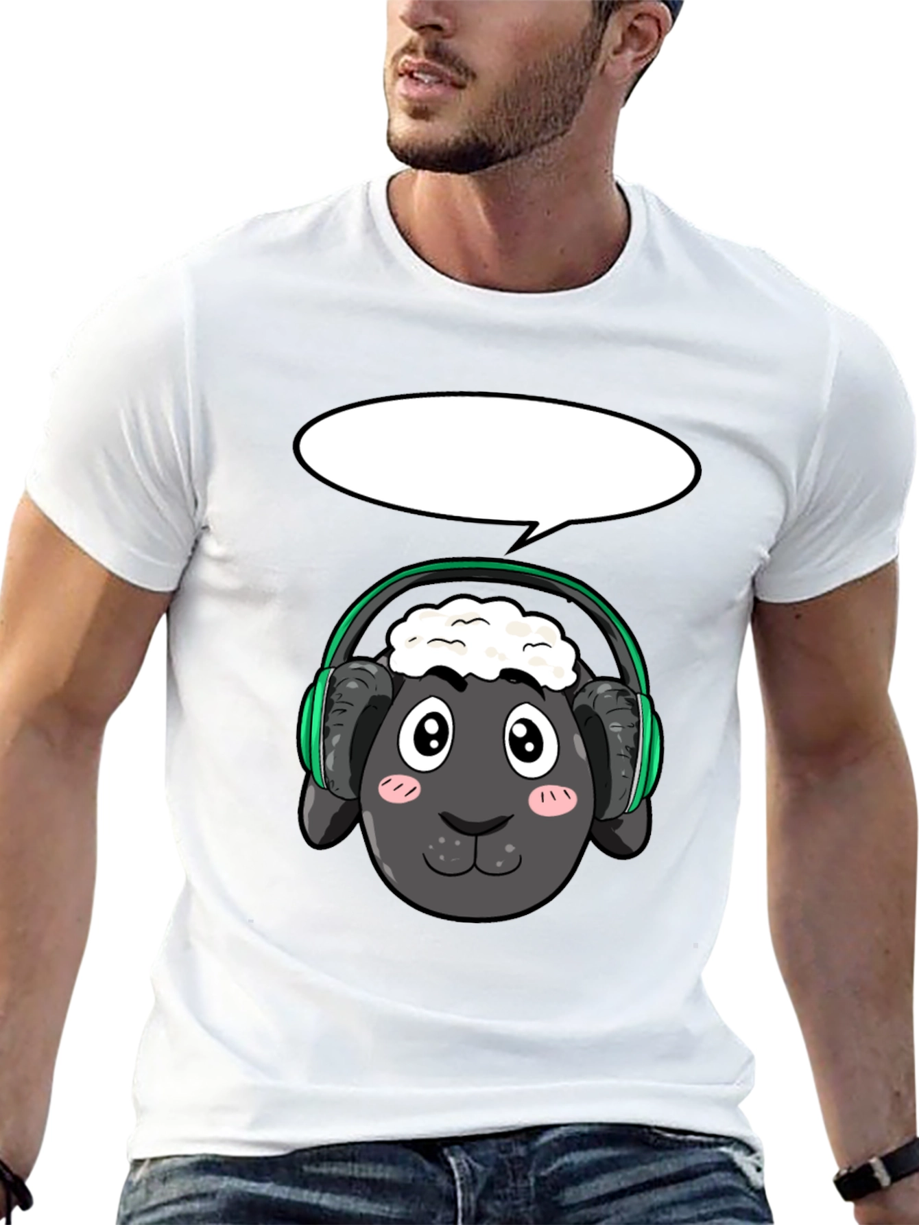 Cool Sheep with Headphones Black T-Shirt