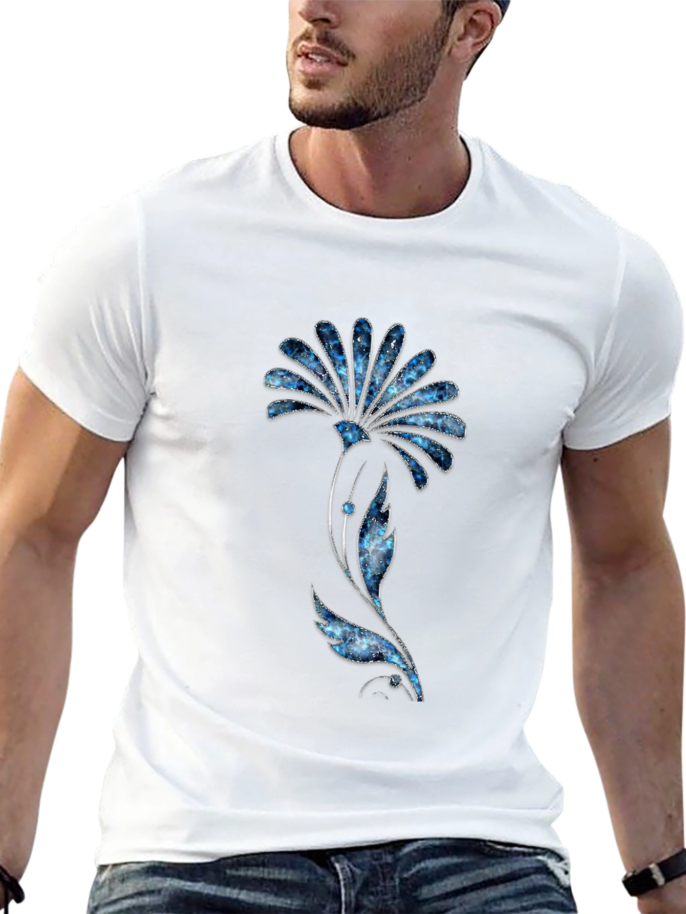 Galaxy Flower Print Black T-Shirt